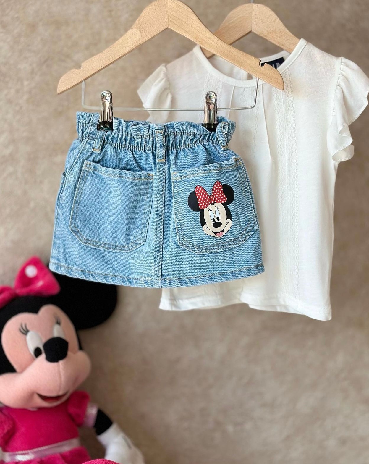 Minnie Baskılı Mini Denim Etek