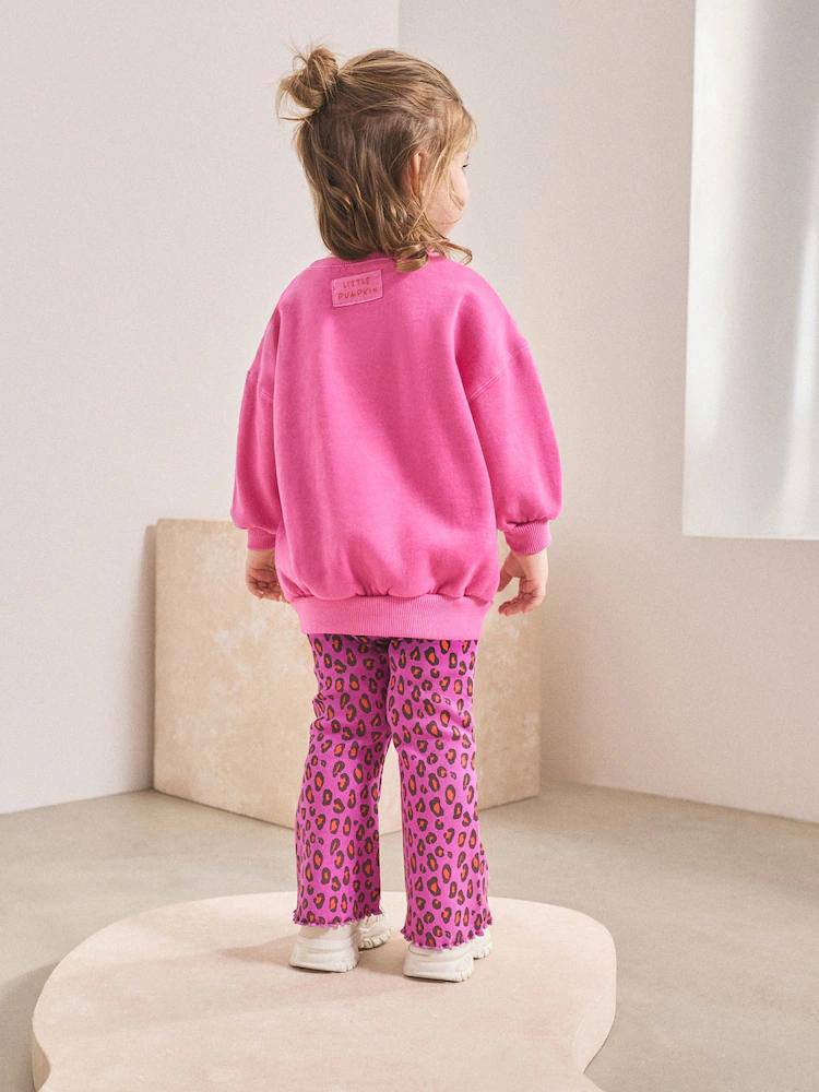 Kalp Detay Sweatshirt ve Leopar Desenli Tayt Takım
