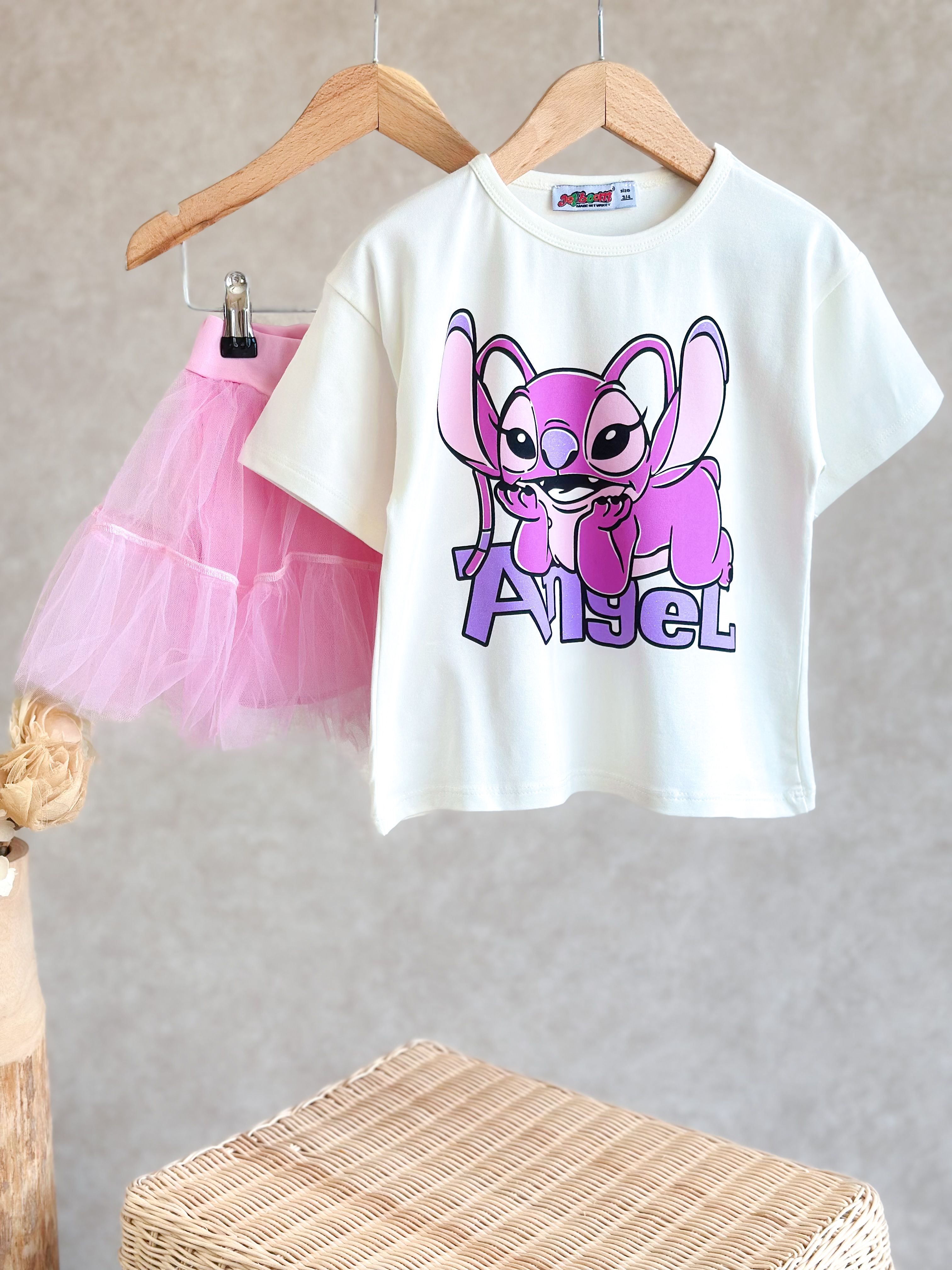 Tütü Etekli Stitch Takım-Pink