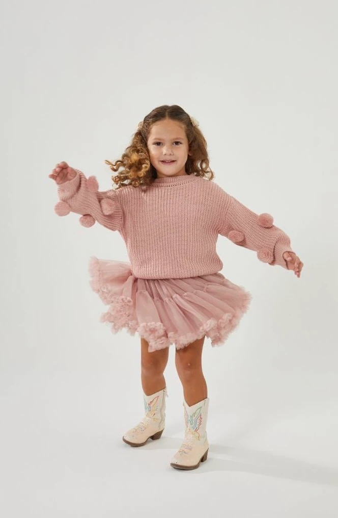 Ponponlu Triko ve Katkat Tül Etek