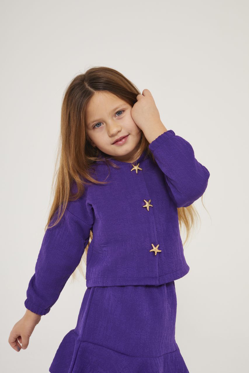 Yıldız Düğmeli Kız Çocuk Takım-Mor