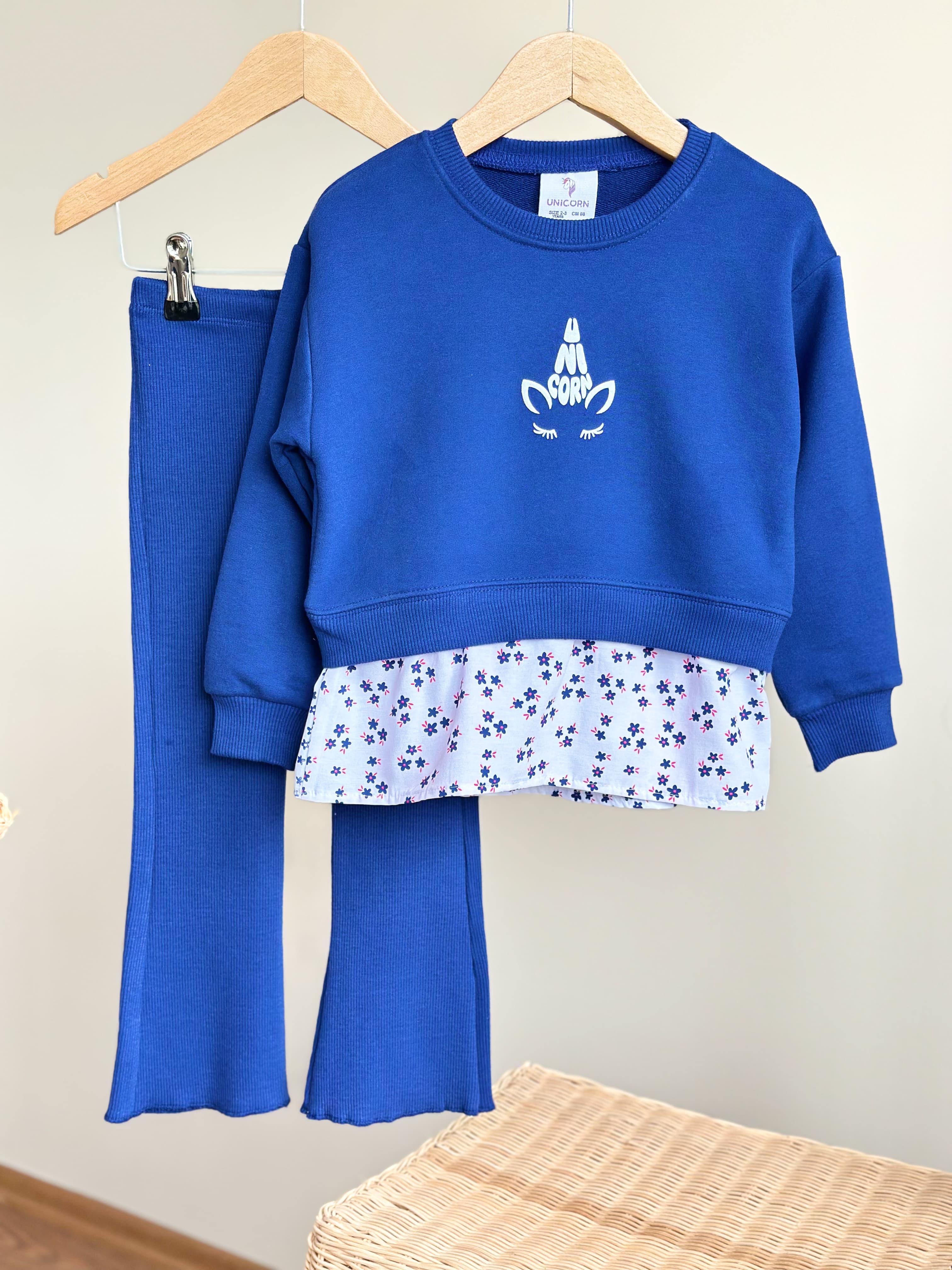 NAVYBLUE FLOWER Gömlek Detaylı Sweatshirt ve İspanyol Paça Tayt Takım