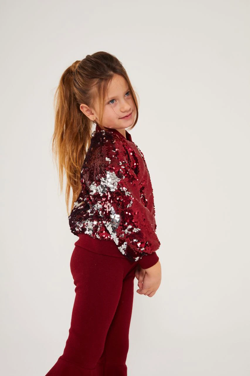 Pullu Ceket ve İspanyol Paça Tayt Takım-Bordo