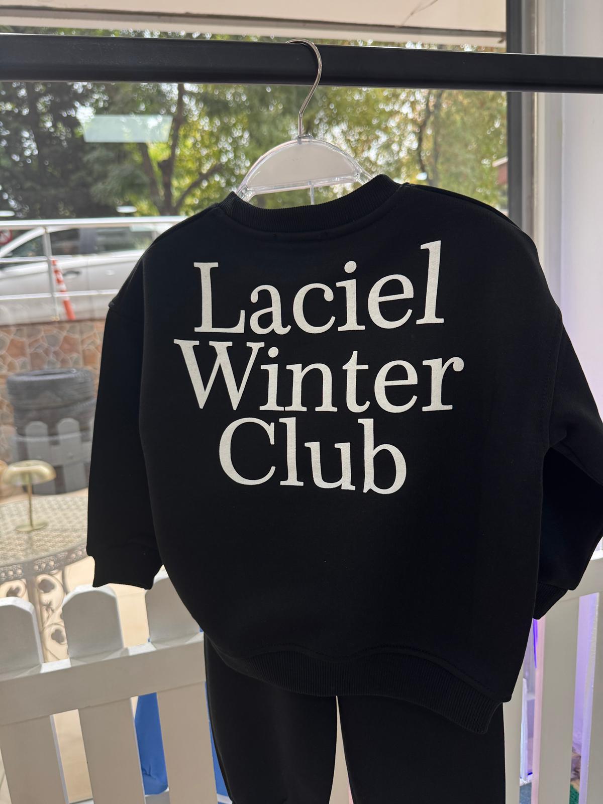 Winter Club Baskılı Sweatshirt ve Eşofman Takım-Siyah