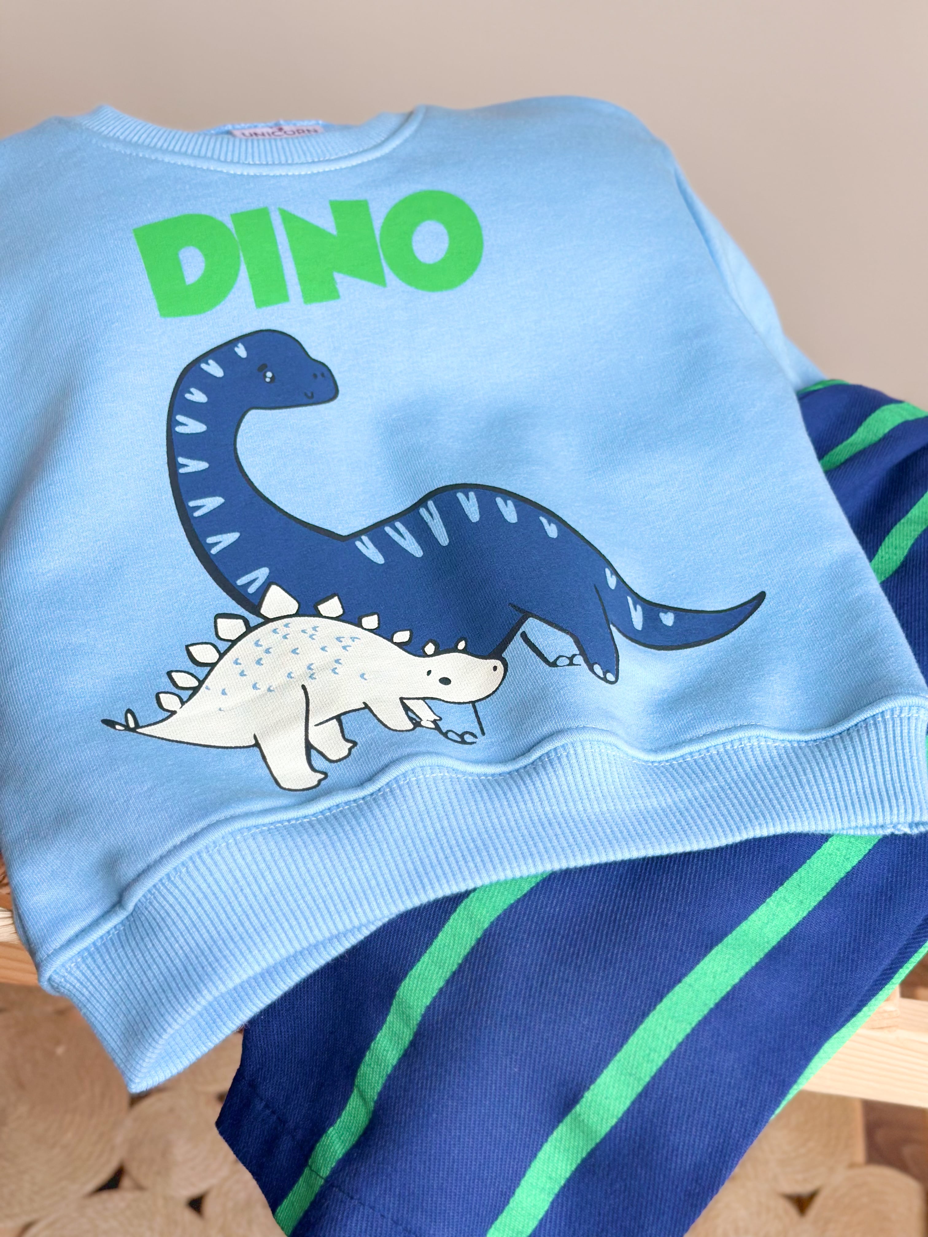 MİNİ DİNO Sweatshirt ve Dokuma Pantolon Takım