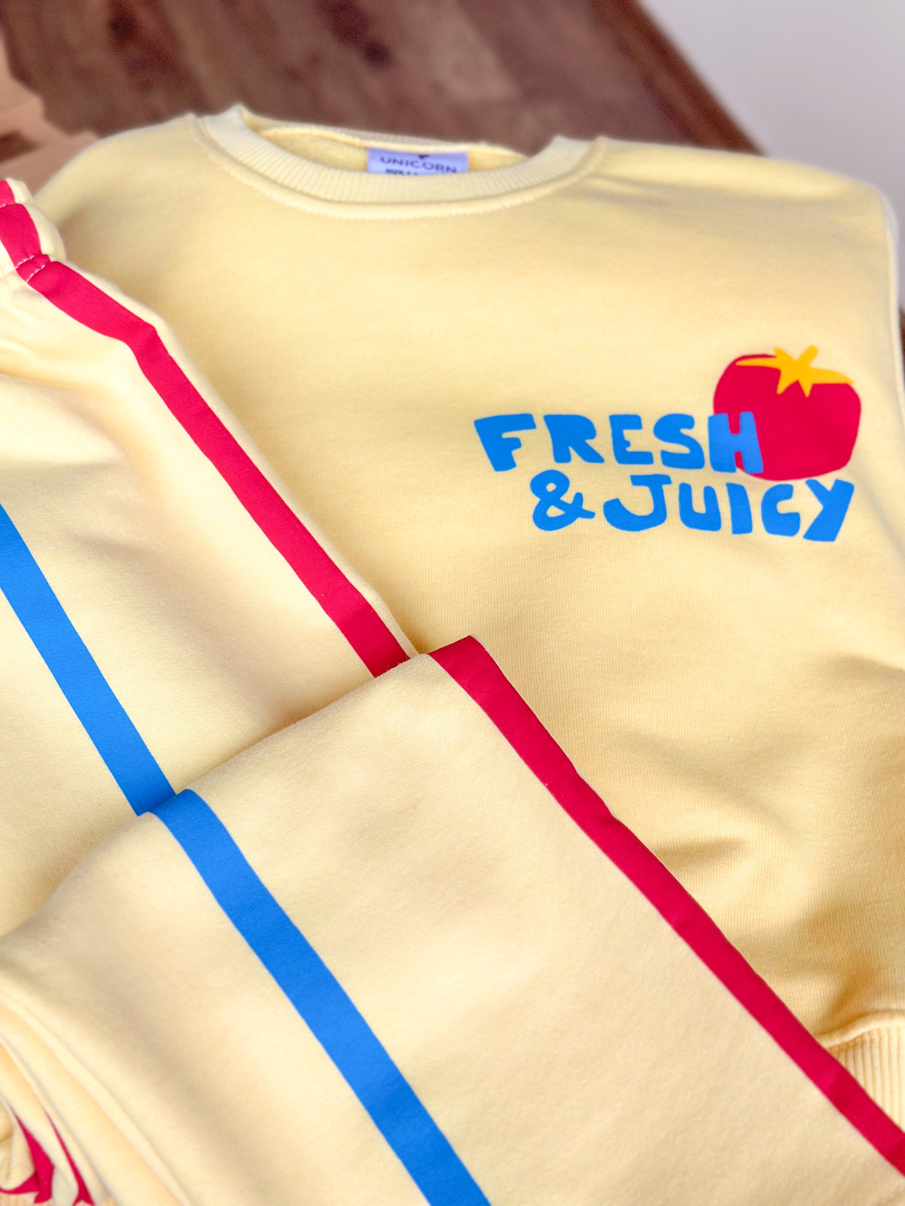 FRESH & JUİCY BASKILI Sweatshirt ve 3 İplik Alt Eşofman Takım-Sarı