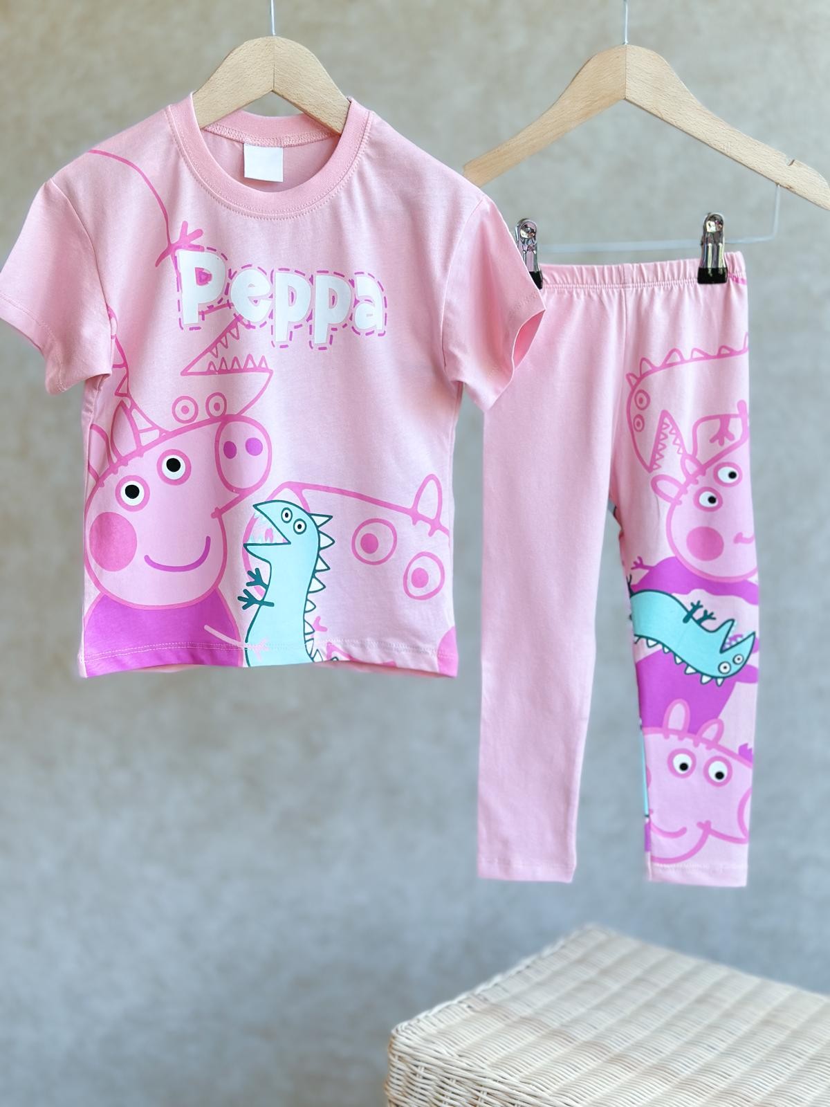PEPPA Baskılı Açık Pembe Taytlı Takım
