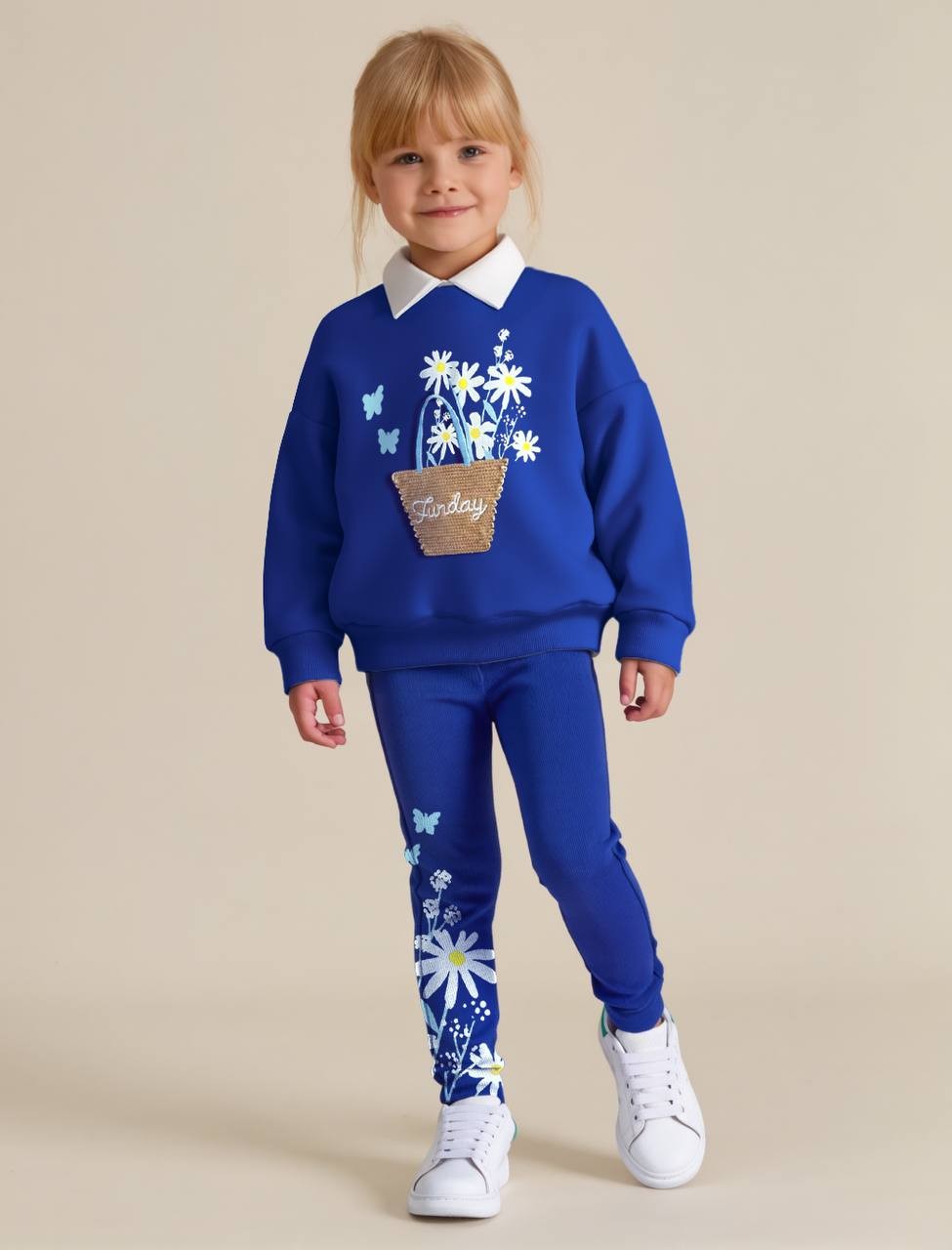 FUNDAY DAISY Pamuk Hasır Nakışlı Sweatshirt ve Tayt Takım