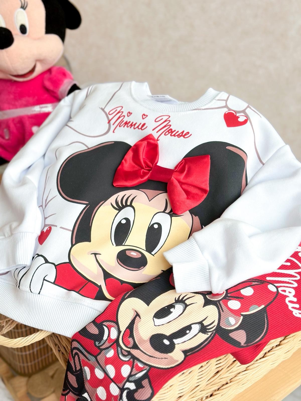 Minnie 3 Boyutlu Kurle Detay Sweatshirt ve Tayt Takım