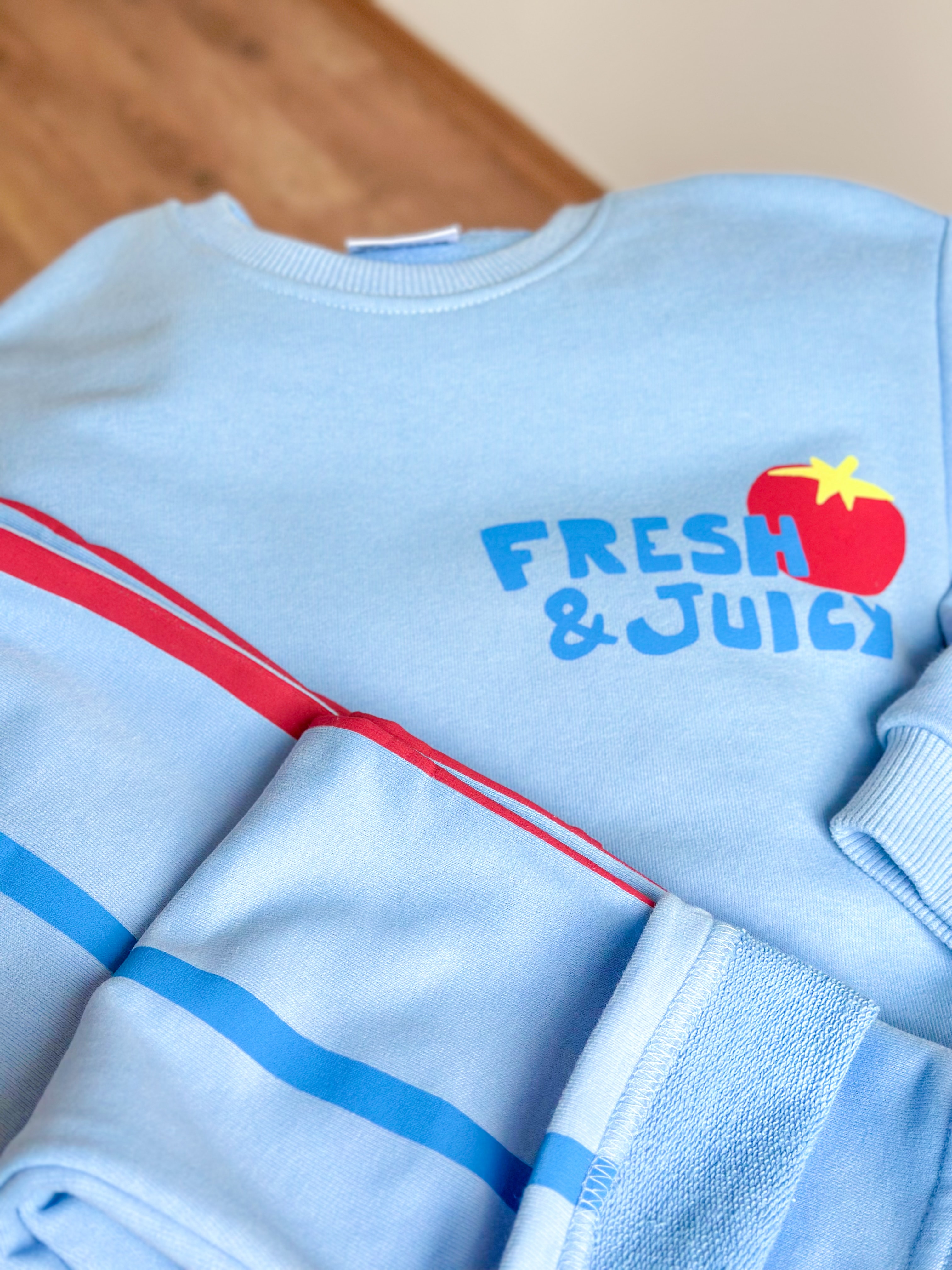 FRESH & JUİCY BASKILI Sweatshirt ve 3 İplik Alt Eşofman Takım-Mavi