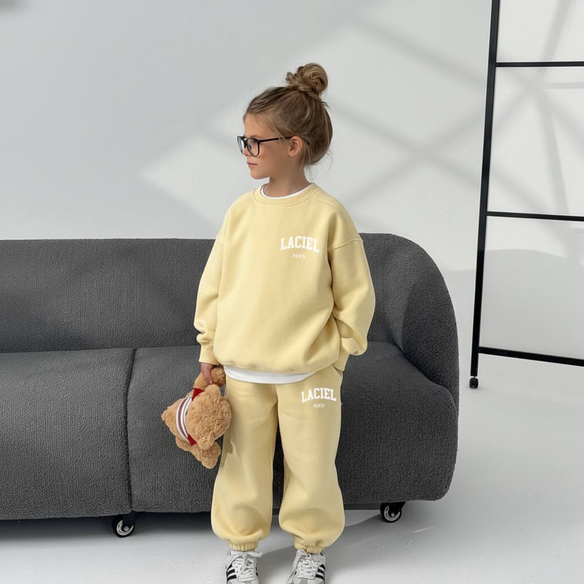 Unisex 3 İplik Sweatshirt ve Eşofman Altı Takım-Sarı