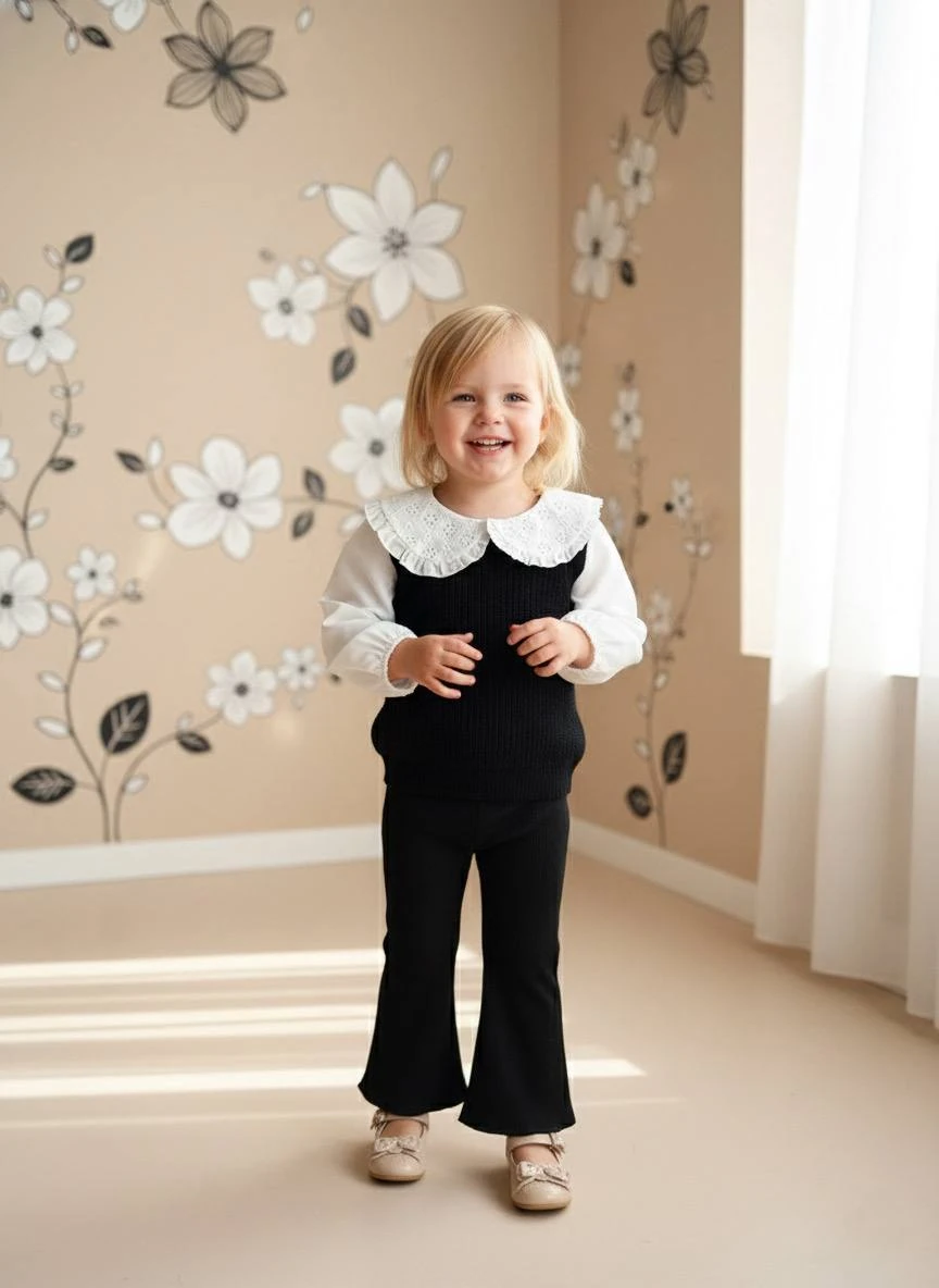 Nakışlı Yaka ve Gömlek Detaylı Triko ve İspanyol Paça Tayt Takım 