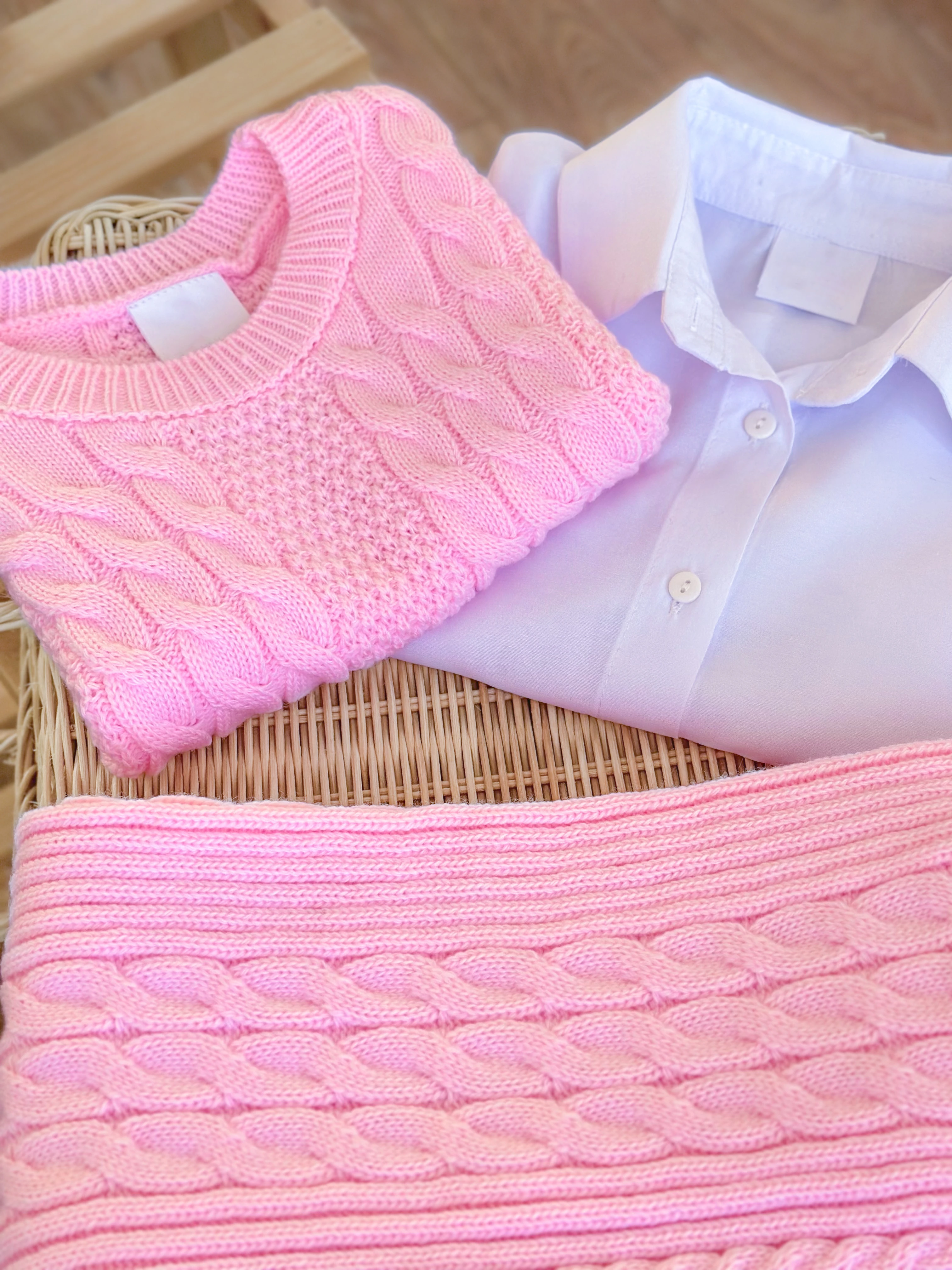 PINK LADY SARMAL Çizgi Detaylı Gerçek Gömlekli 3'lü Triko Kız Çocuk Takımı