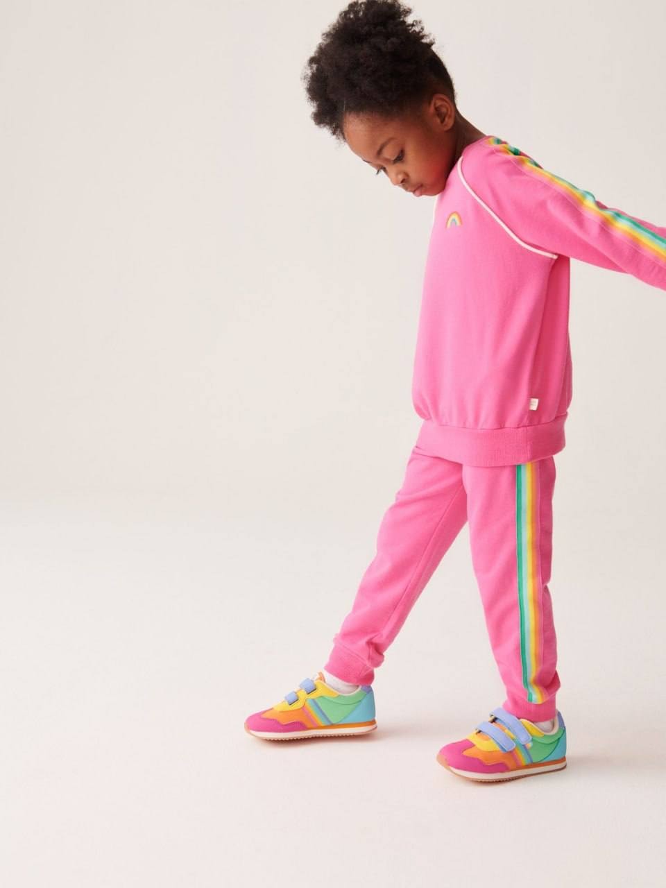 Gökkuşağı Nakışlı Sweatshirt ve Eşofman Takım-Pembe