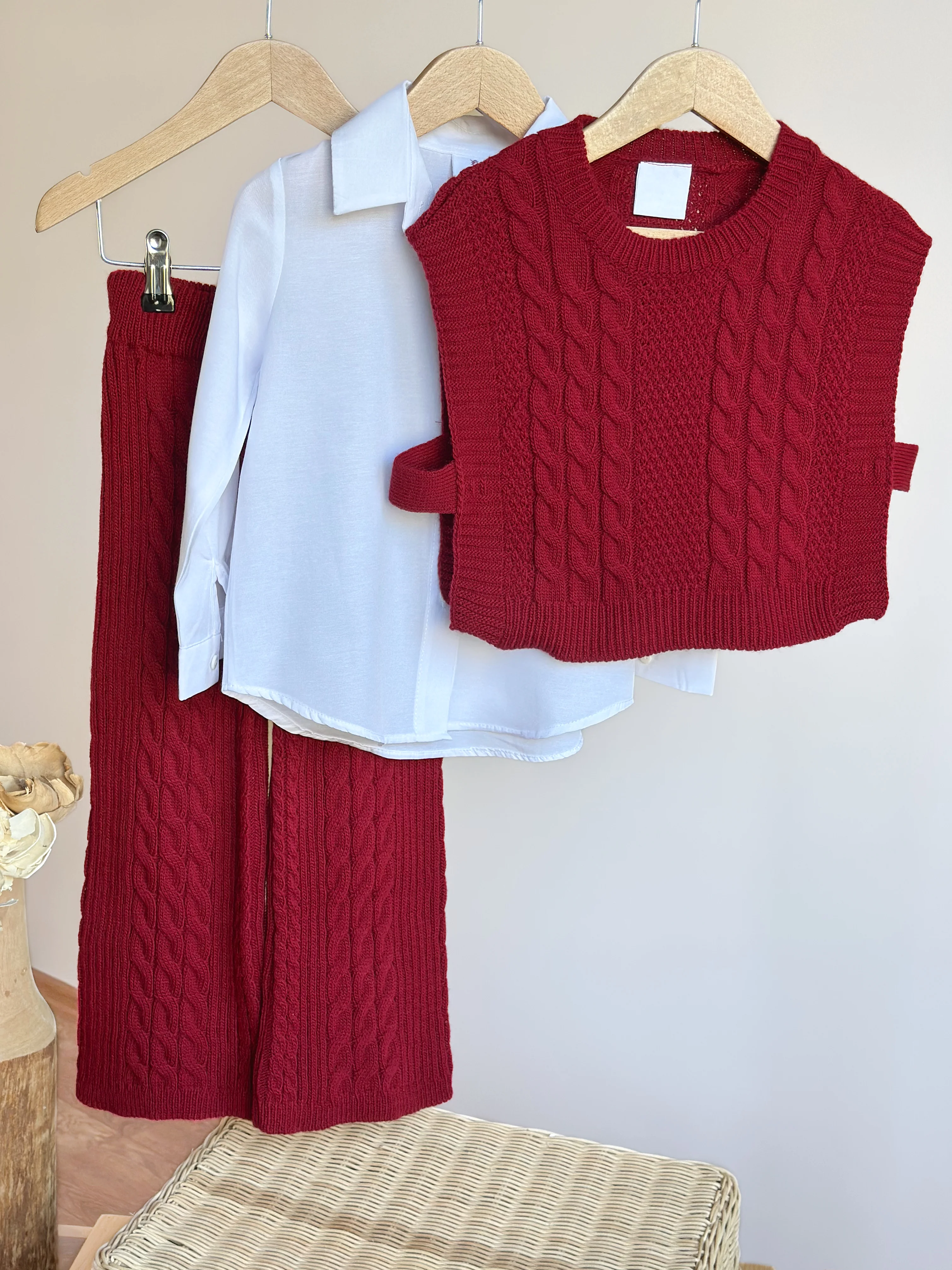 CHERRY LADY SARMAL Çizgi Detaylı Gerçek Gömlekli 3'lü Triko Kız Çocuk Takımı