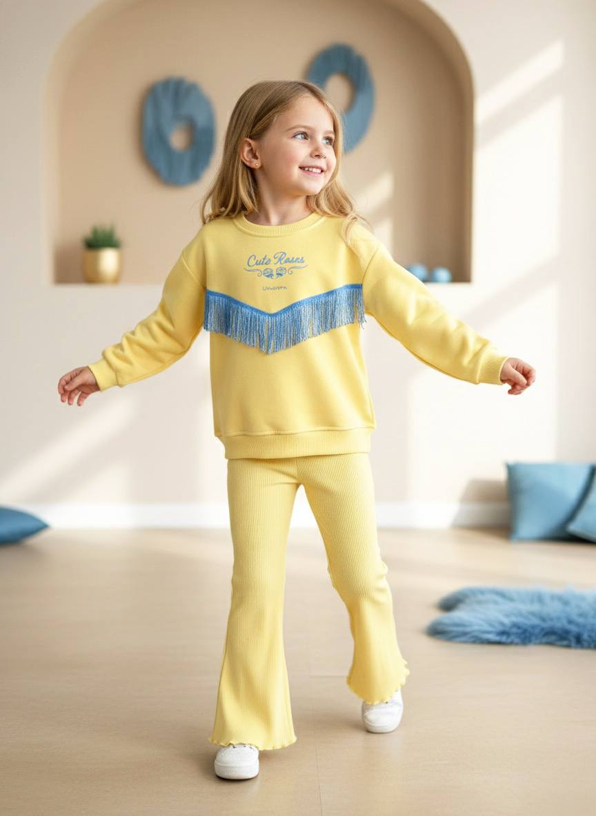 DONELLA Butterflow Püskül Detaylı Sweatshirt ve İspanyol Paça Tayt Takım 