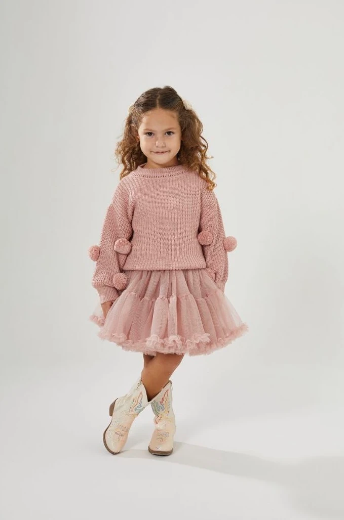 Ponponlu Triko ve Katkat Tül Etek