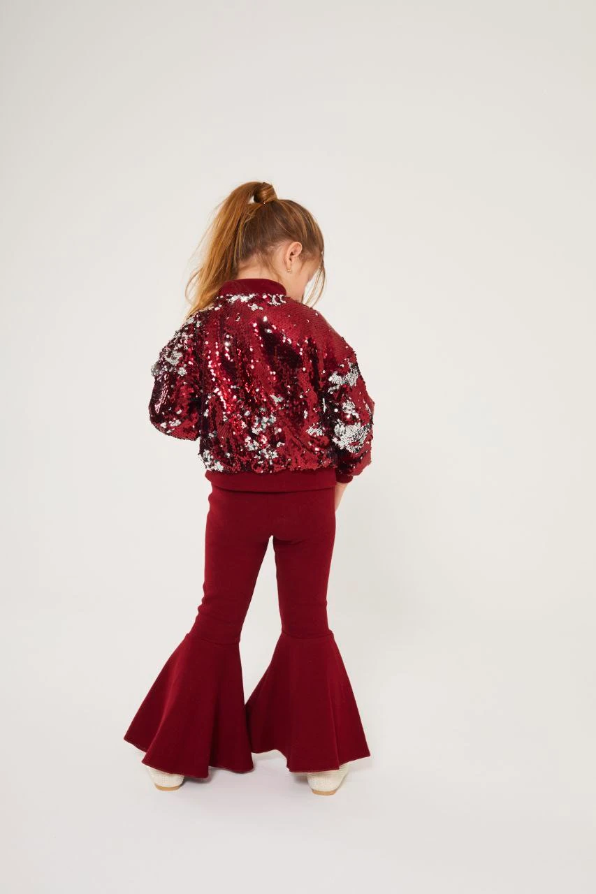 Pullu Ceket ve İspanyol Paça Tayt Takım-Bordo