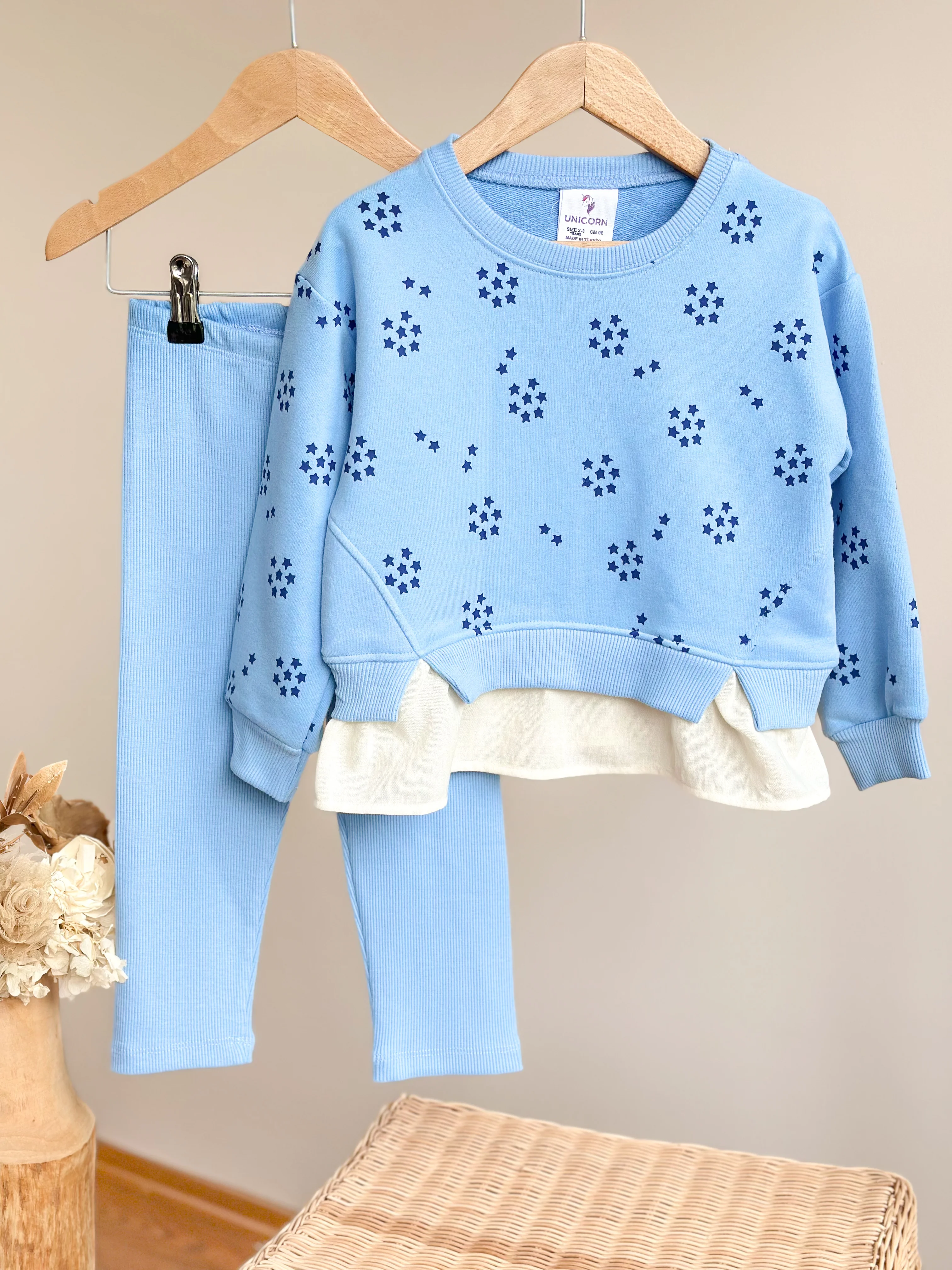 BABY BABY STARS Gömlek Detaylı Sweatshirt ve Tayt Takım