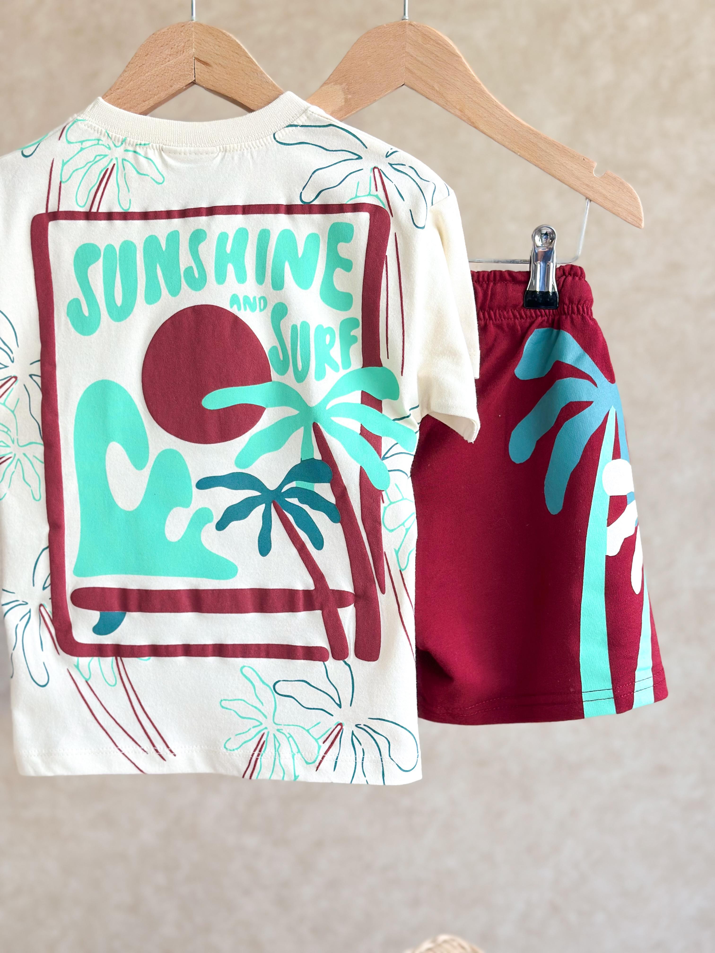 SUNSHINE SURF T-Shirt ve Şort Takım-Bordo