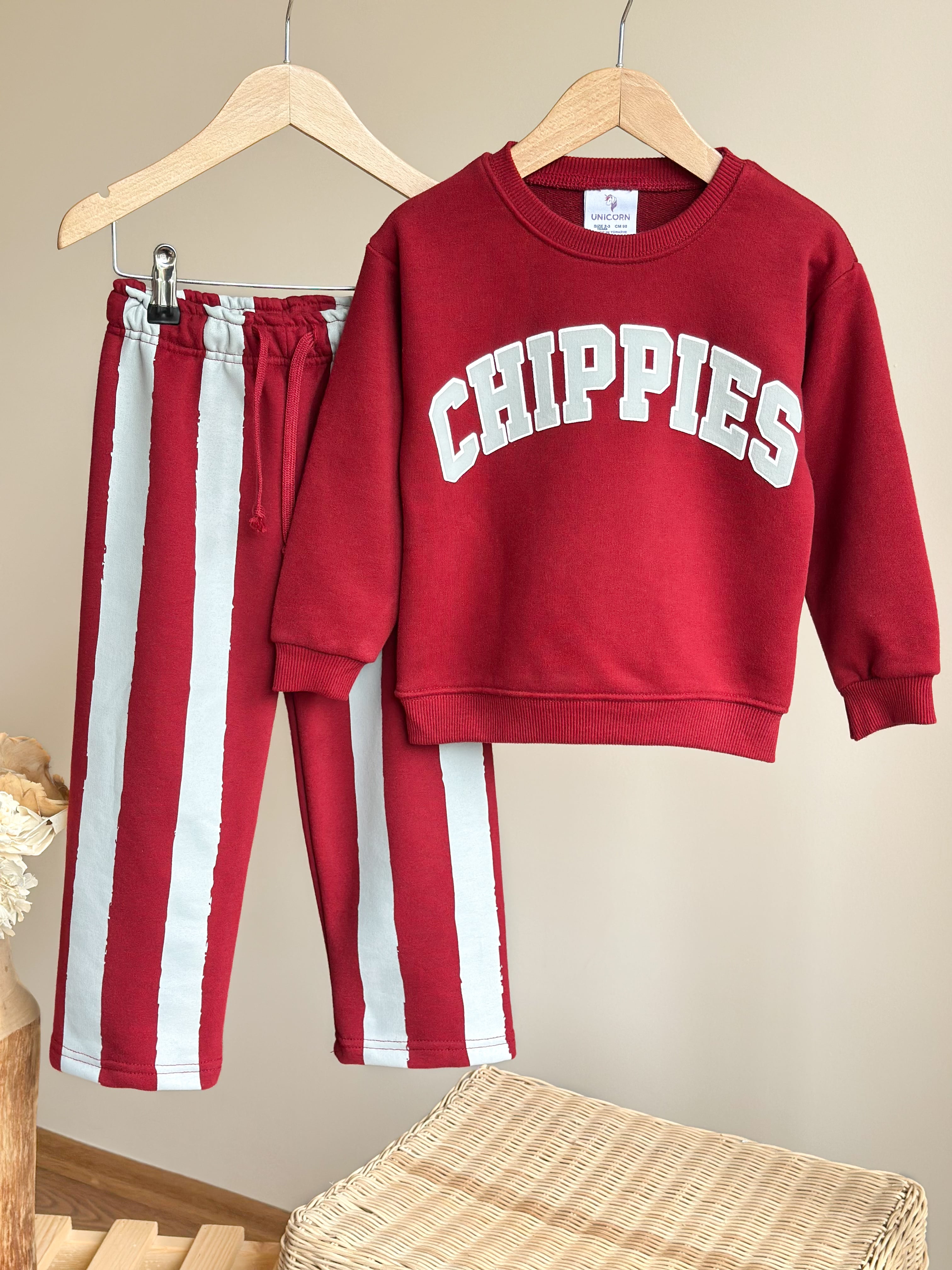 Unisex CHIPPIES Baskılı Sweatshirt ve 3 İplik Eşofman Takımı