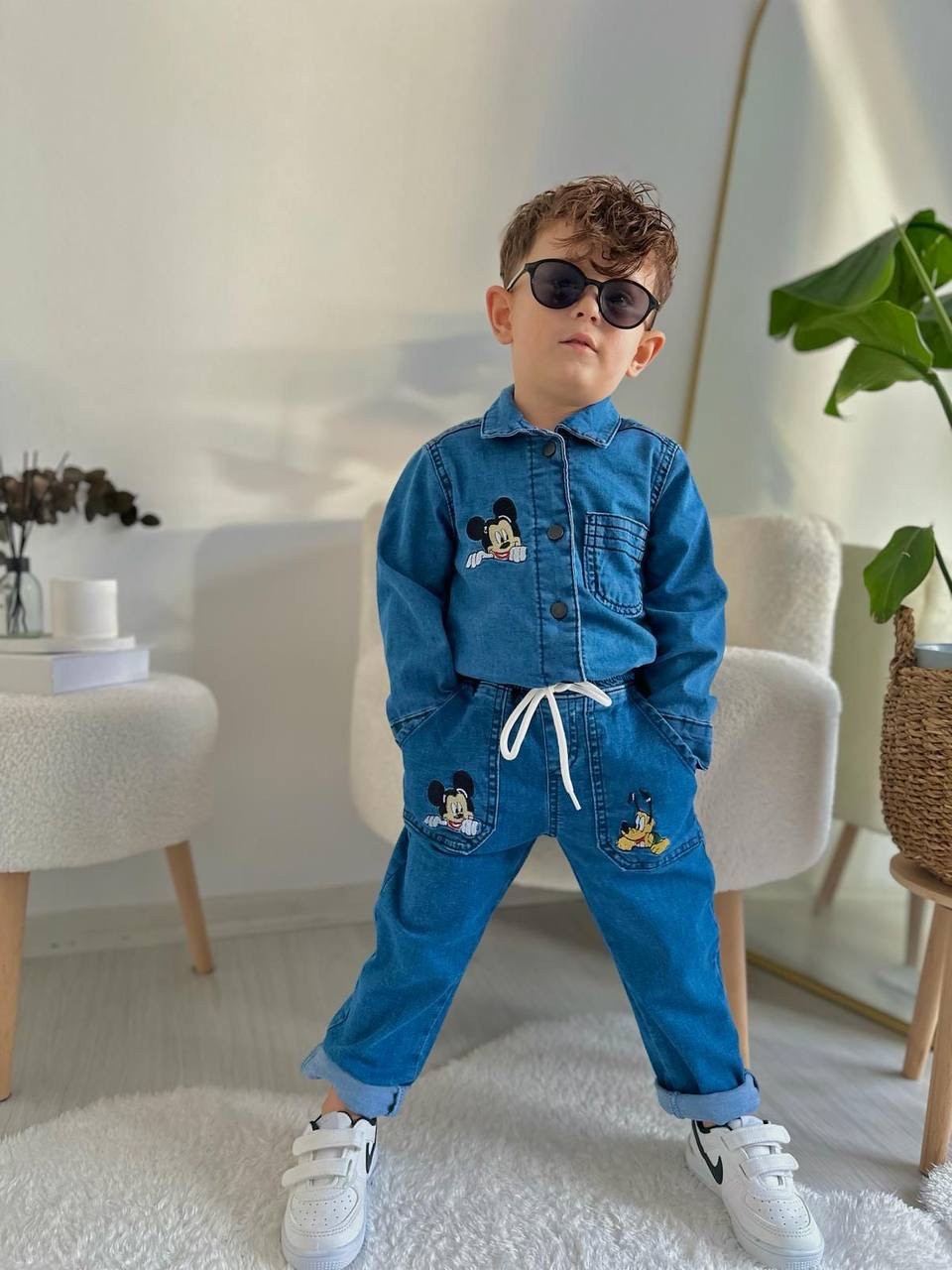 Mickey Baskılı Denim Takım