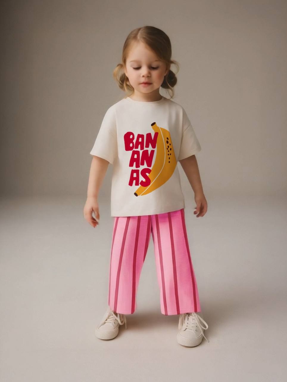 BANANA Kabartma Baskılı 3D T-Shirt ve Müslin Pantolon Takım