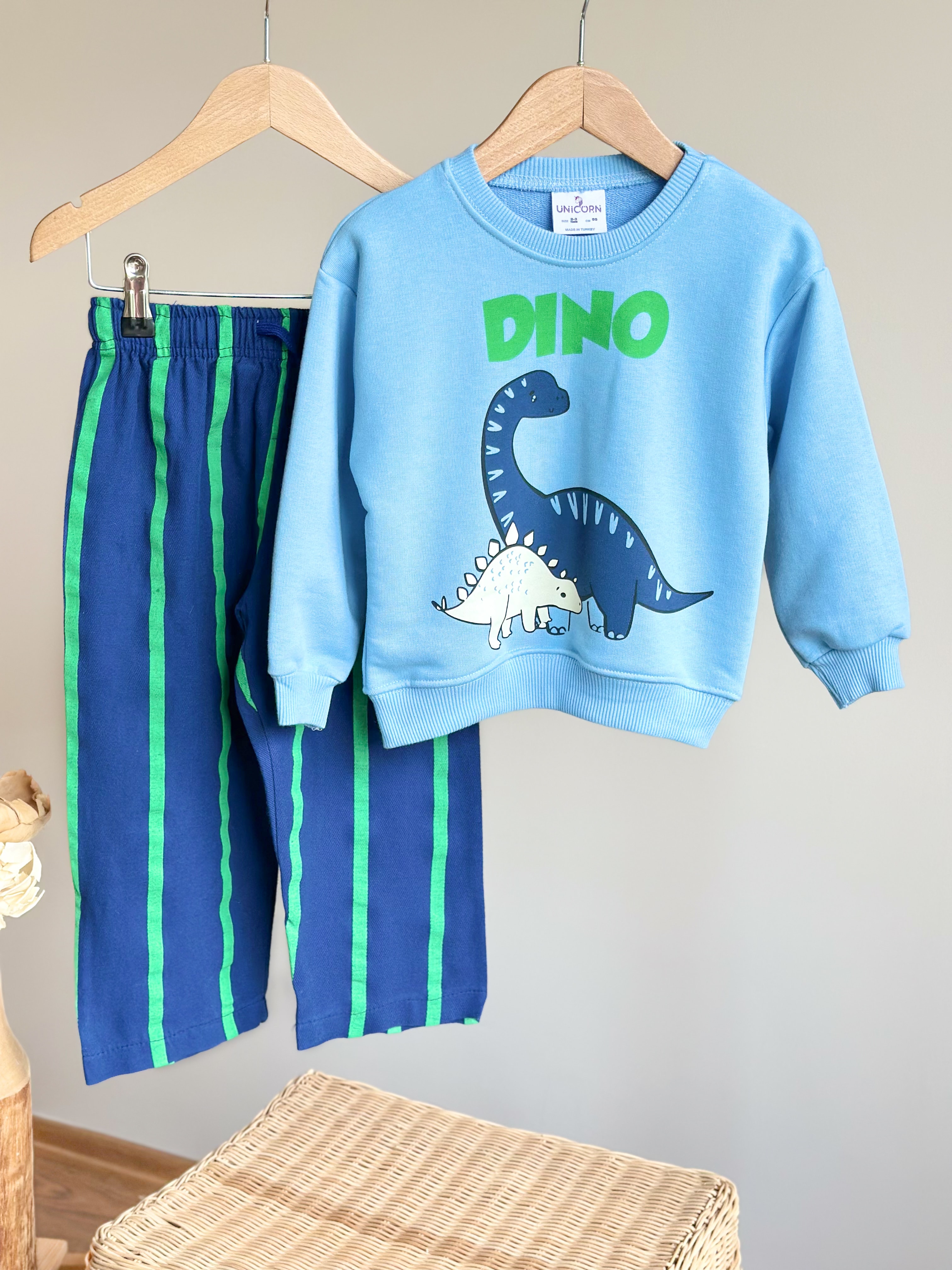 MİNİ DİNO Sweatshirt ve Dokuma Pantolon Takım