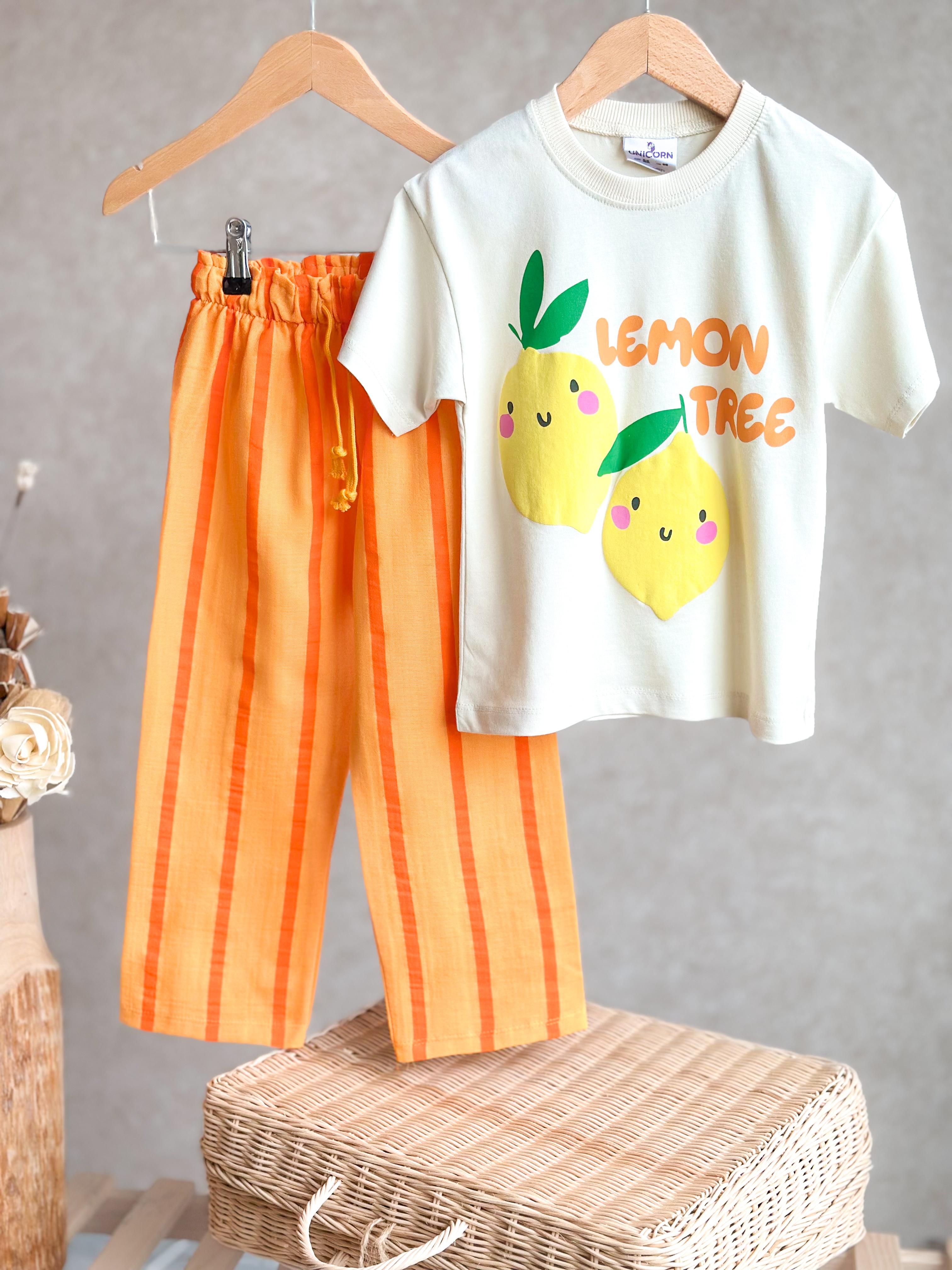 LEMON TREE Kabartma Bakılı T-Shirt ve Müslin Pantolon Takım
