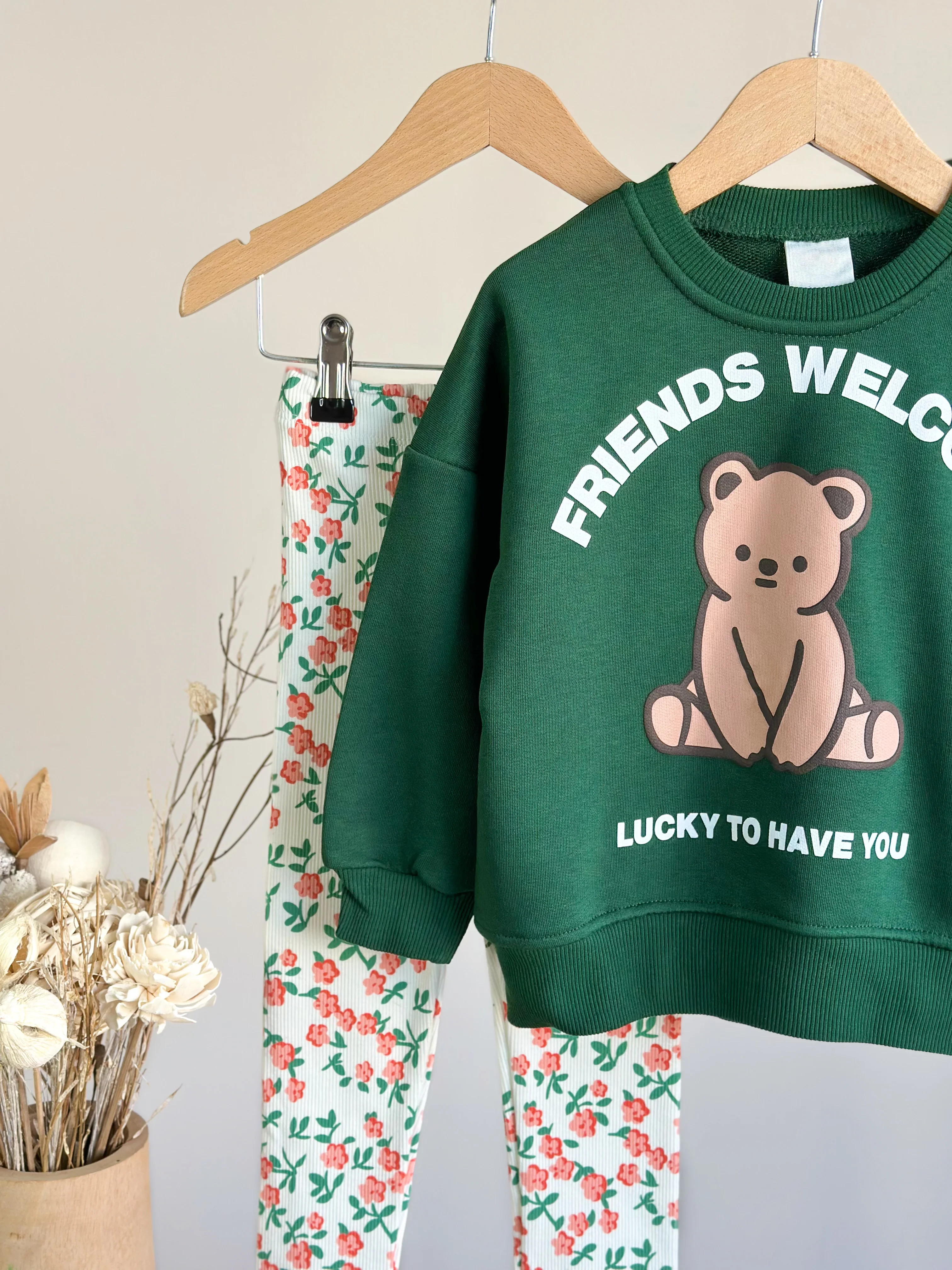 FRIENDS WELCOME Baskılı Kız Çocuk Sweatshirt ve Tayt Takım