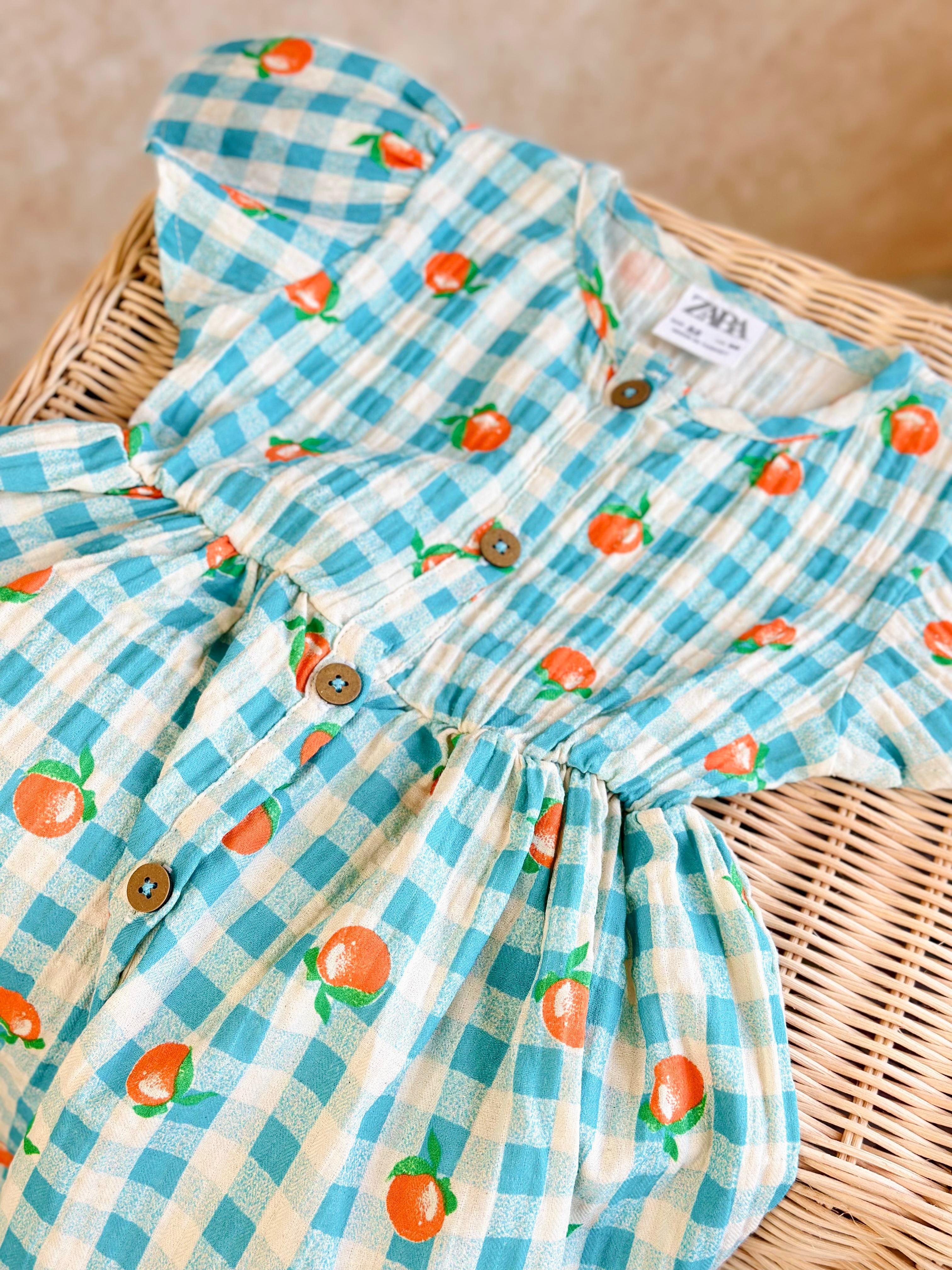 FRUIT DRESS Pamuk Keten Kumaş Elbise