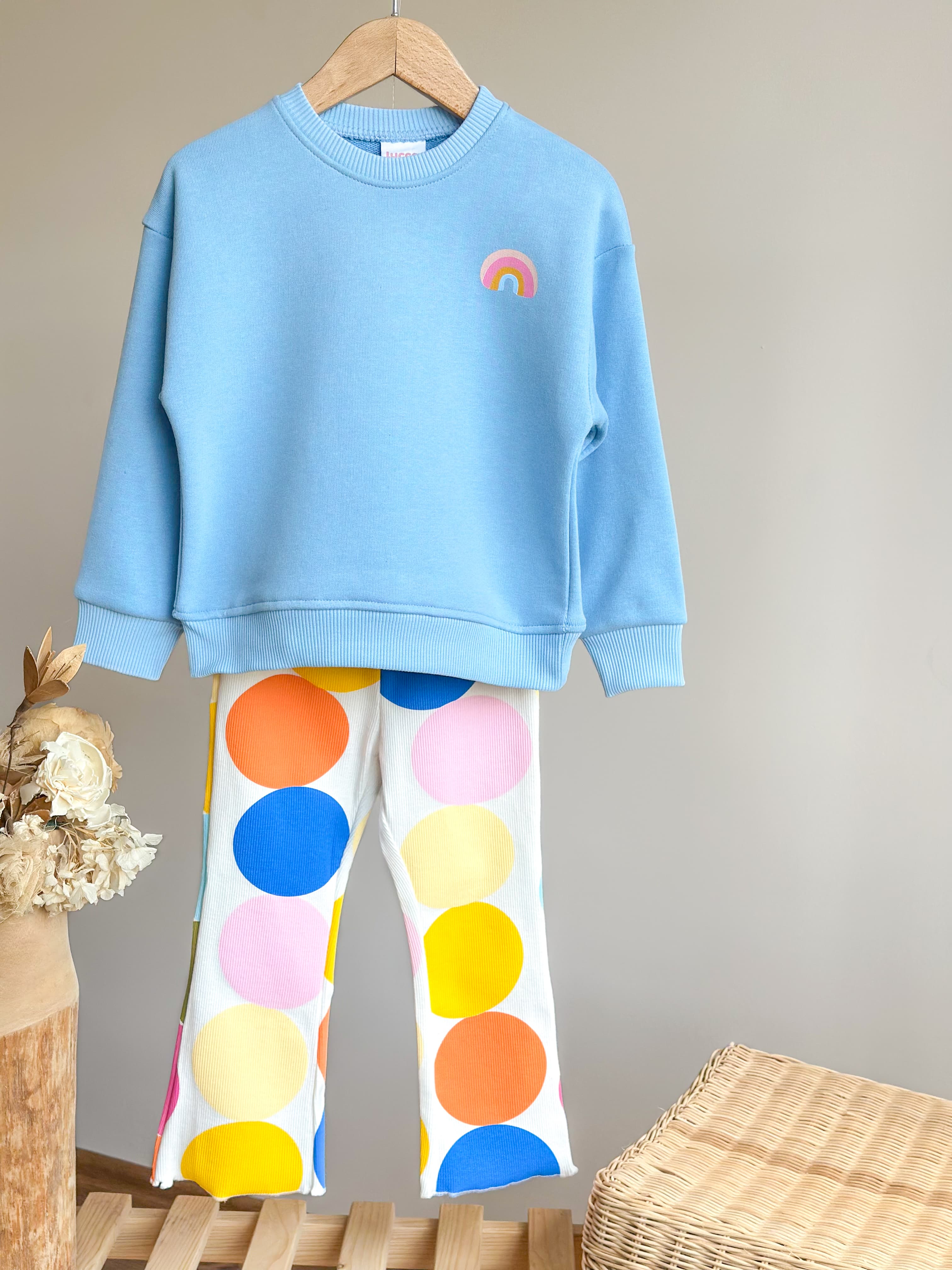 Gökkuşağı Detaylı Sweatshirt ve Tayt Takım