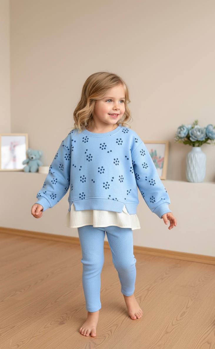 BABY BABY STARS Gömlek Detaylı Sweatshirt ve Tayt Takım