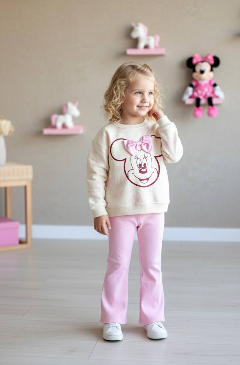 Kurdele Detaylı Kız Çocuk Sweatshirt ve Tayt Takım
