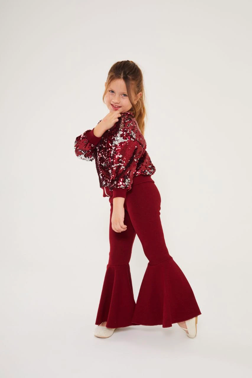 Pullu Ceket ve İspanyol Paça Tayt Takım-Bordo