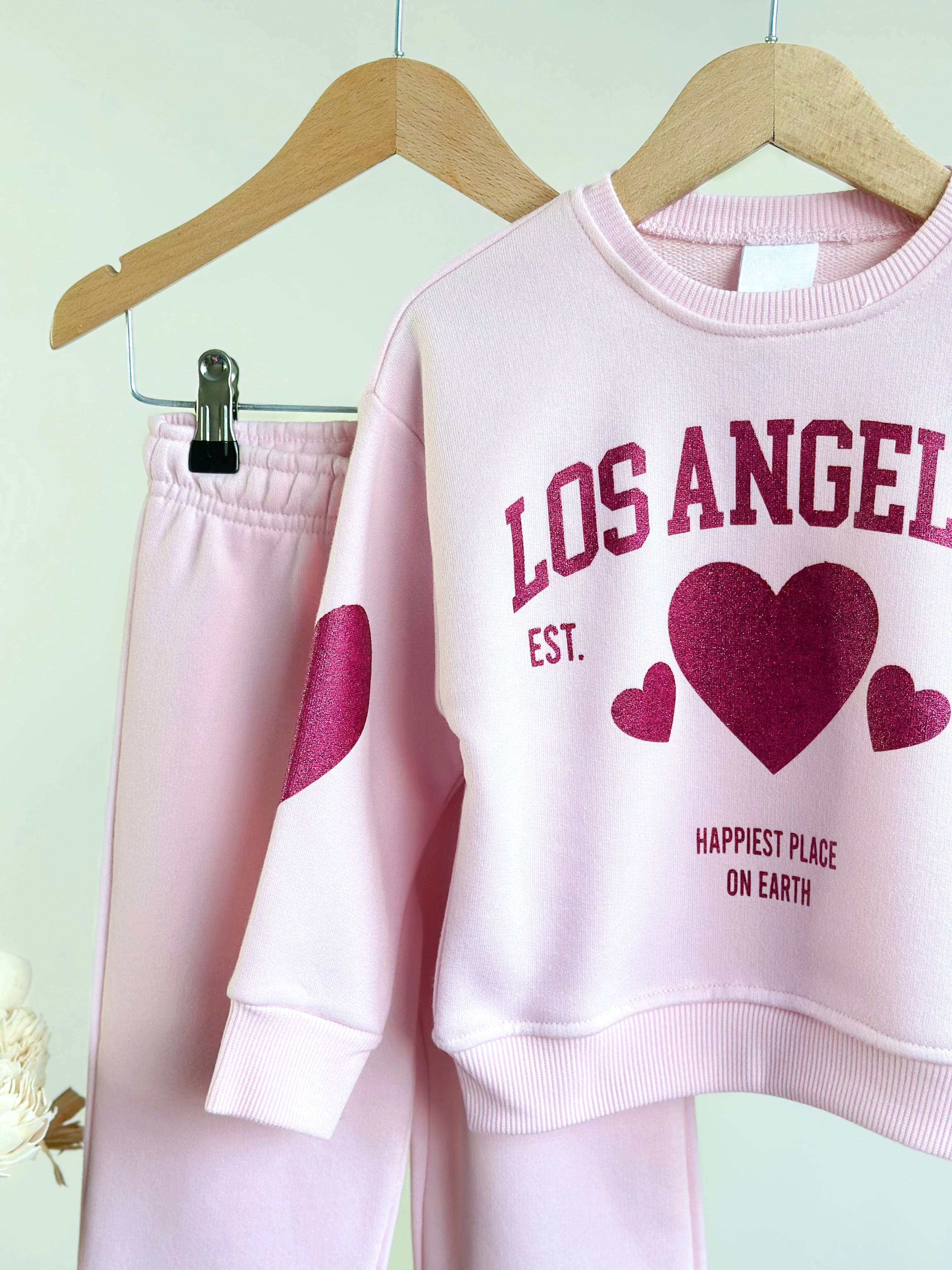 Kalp Baskılı Sweatshirt ve Fiyonk Detay Eşofman Takım