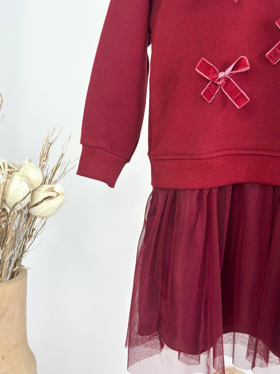 3 Boyutlu Fiyonk Detaylı Sweatshirt Elbise