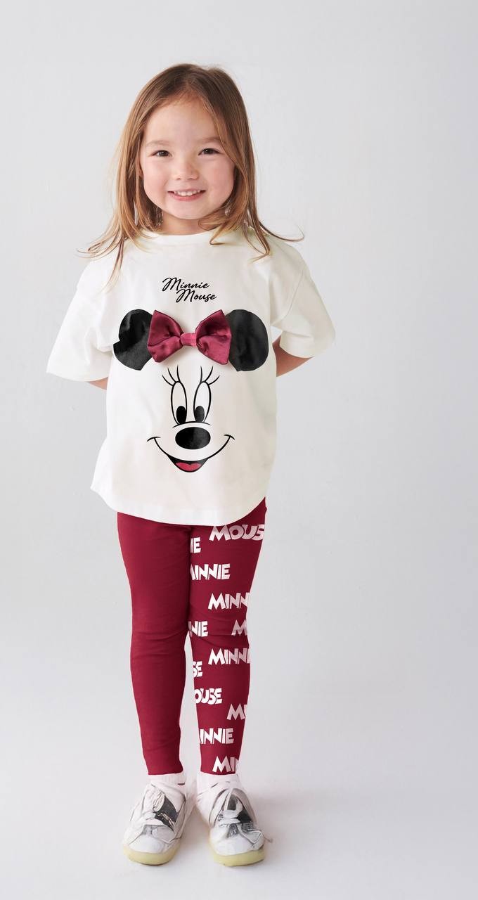MINNIE 3D Kurdele Detaylı Bordo Tayt Takım