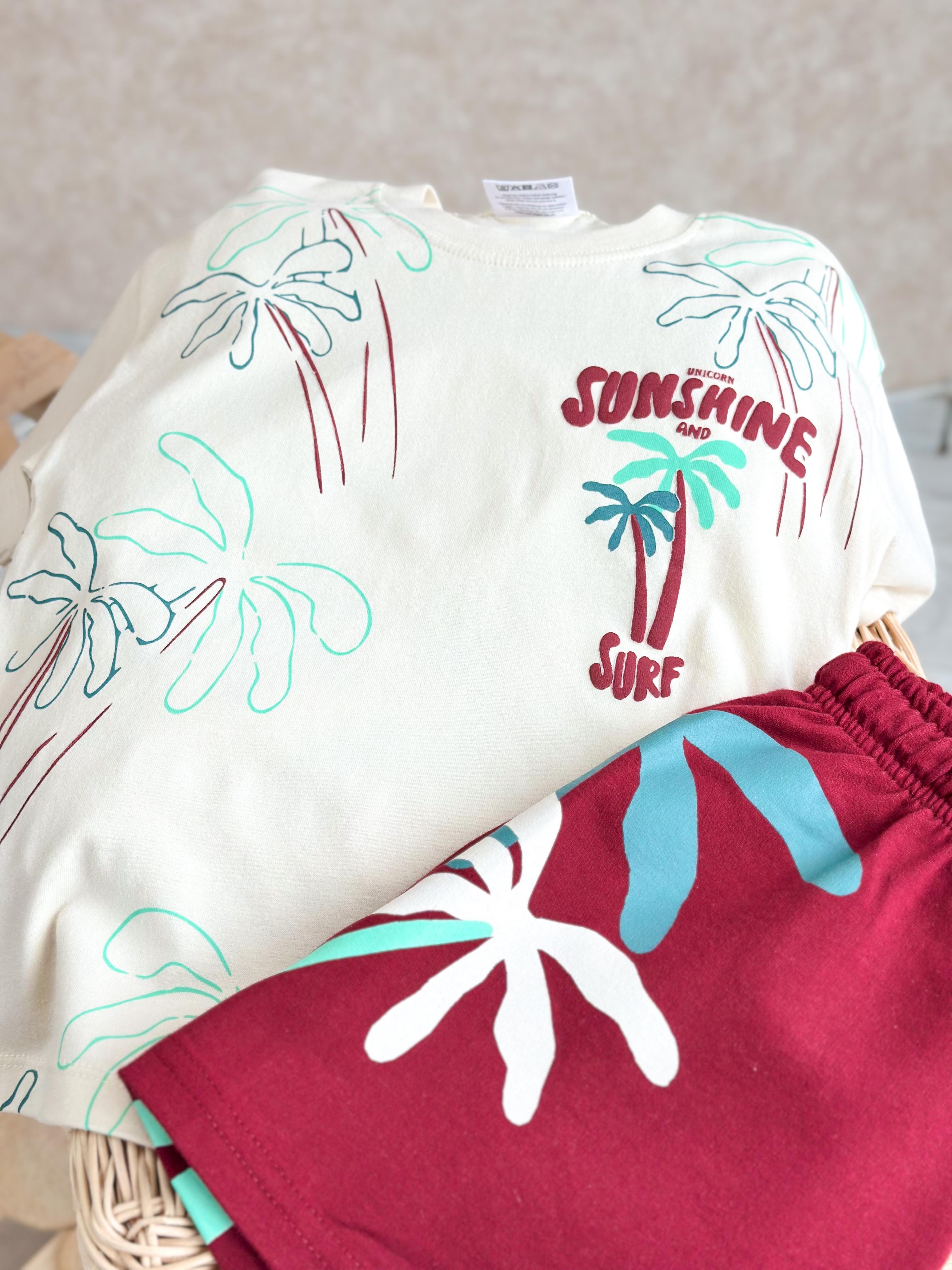 SUNSHINE SURF T-Shirt ve Şort Takım-Bordo