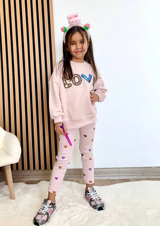 LOVE Baskılı Sweatshirt ve Tayt Takım