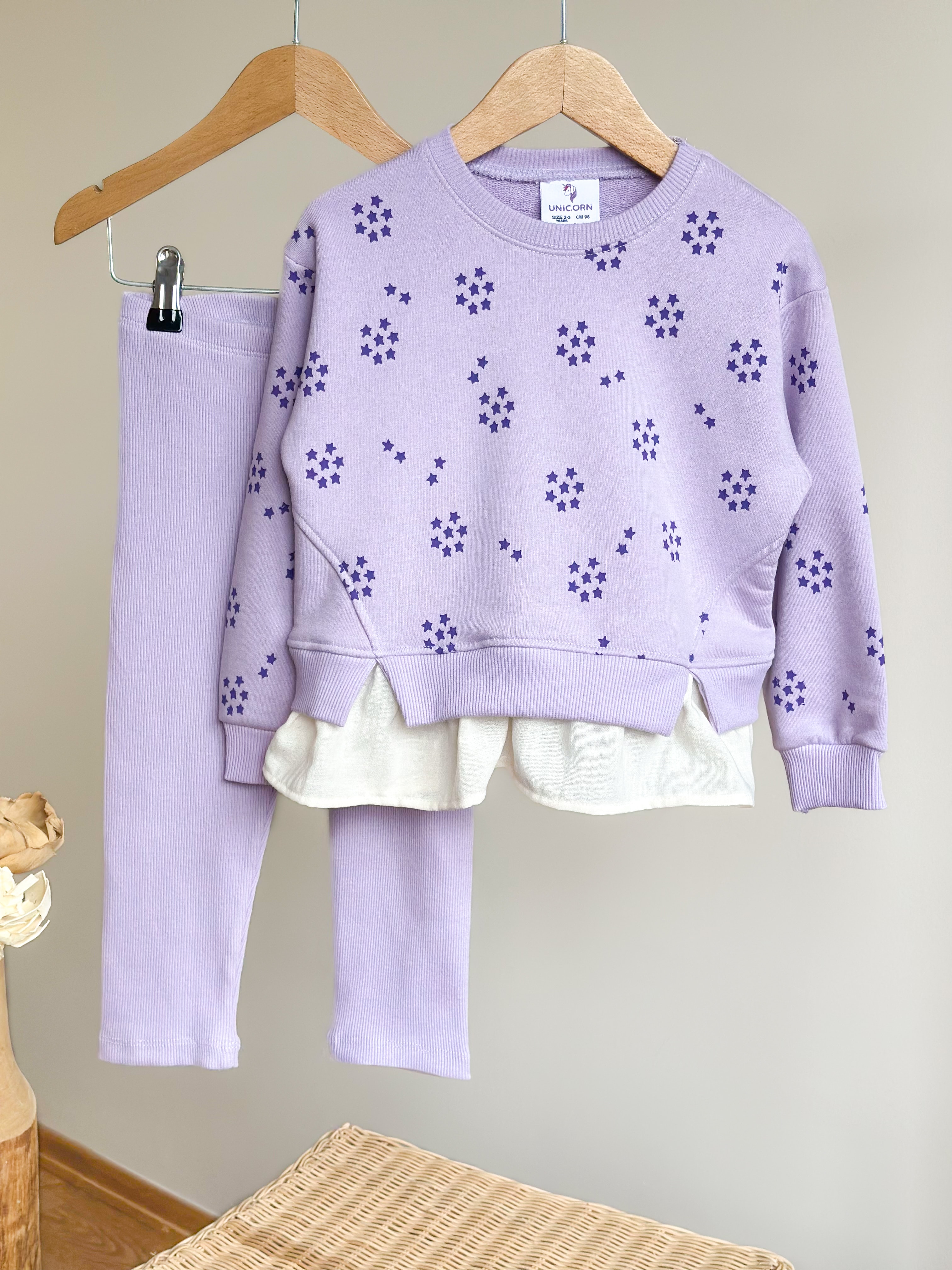 BABY BABY STARS Gömlek Detaylı Sweatshirt ve Tayt Takım