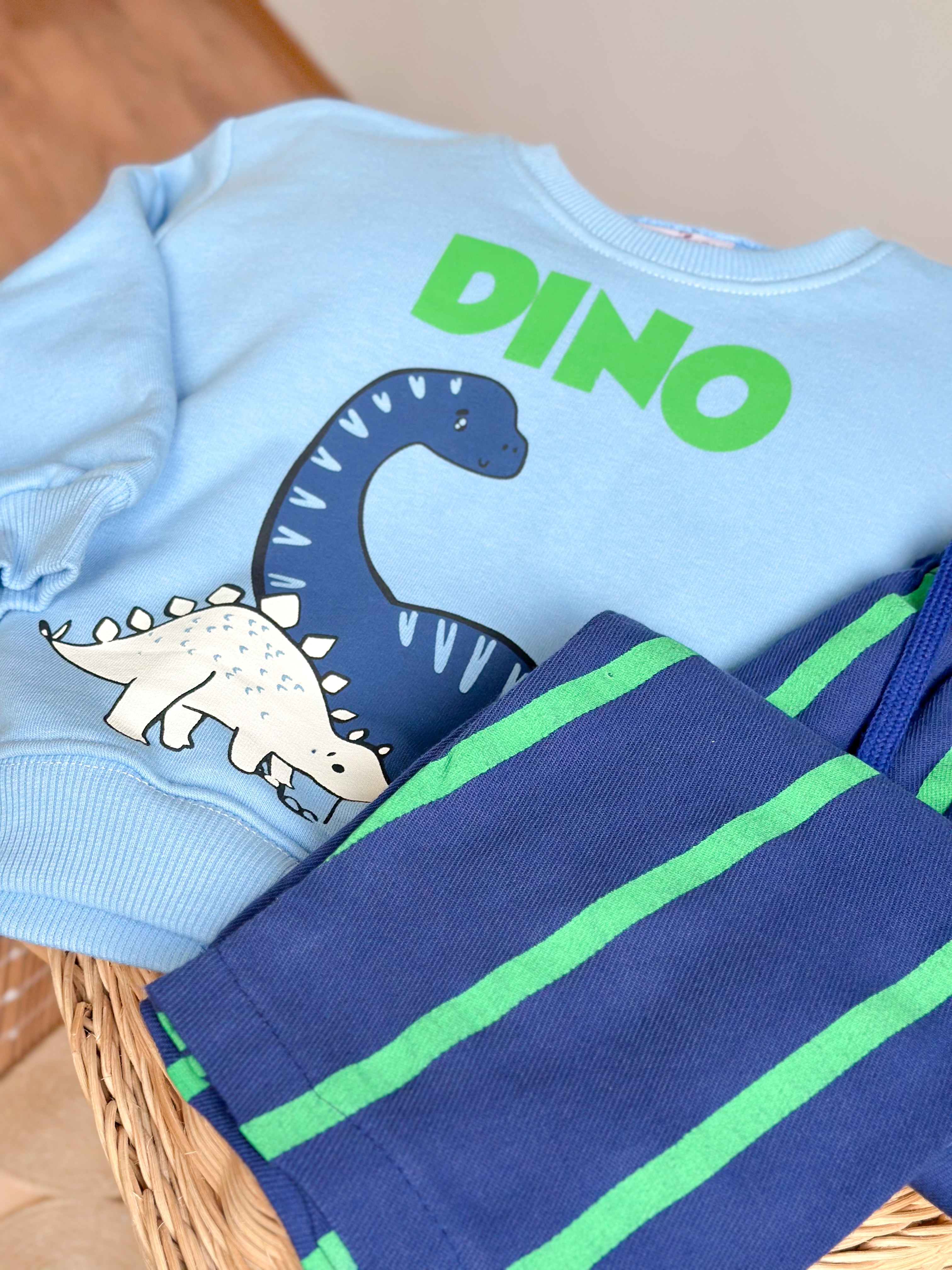 MİNİ DİNO Sweatshirt ve Dokuma Pantolon Takım