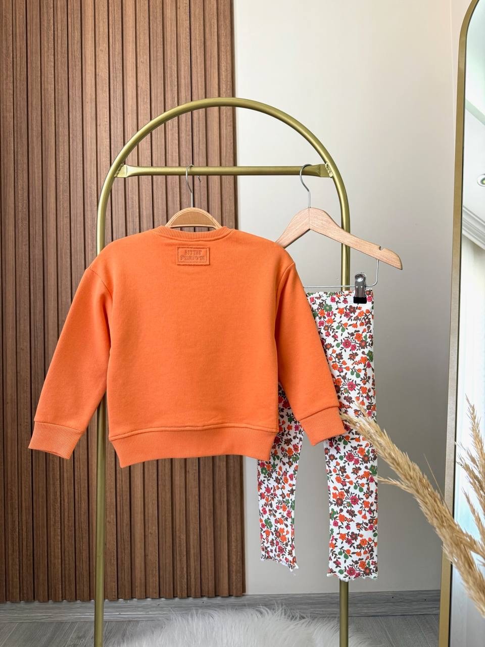 Yeni Sezon Balkabağı Desen Sweatshirt ve Taytlı Takım