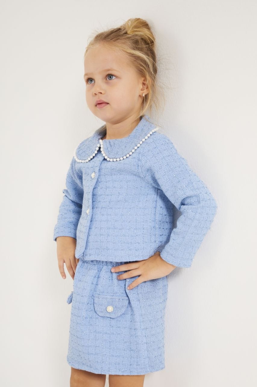 İnci Detaylı Tüvit Kız Çocuk Takım-Mavi