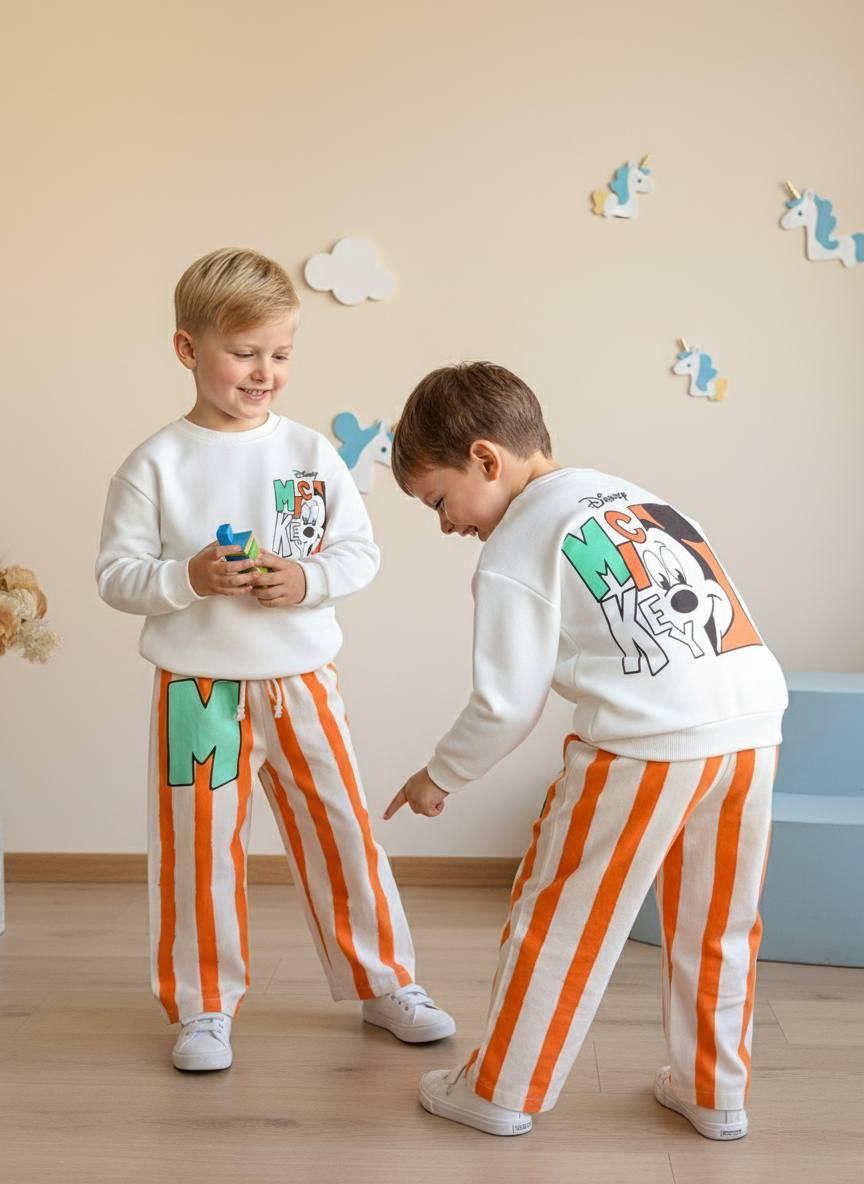 Karakter Baskılı Sweatshirt ve Dokuma Pantolon Takım