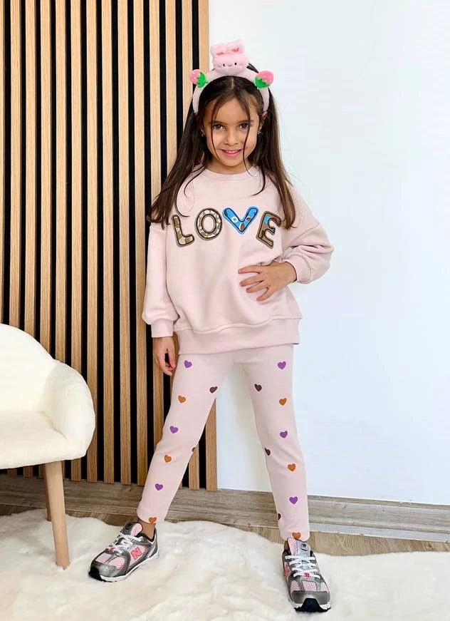 LOVE Baskılı Sweatshirt ve Tayt Takım