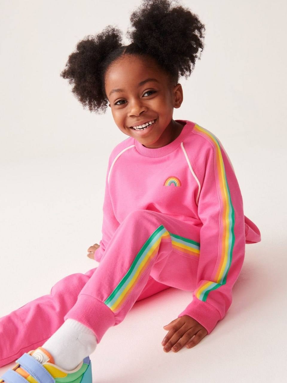 Gökkuşağı Nakışlı Sweatshirt ve Eşofman Takım-Pembe