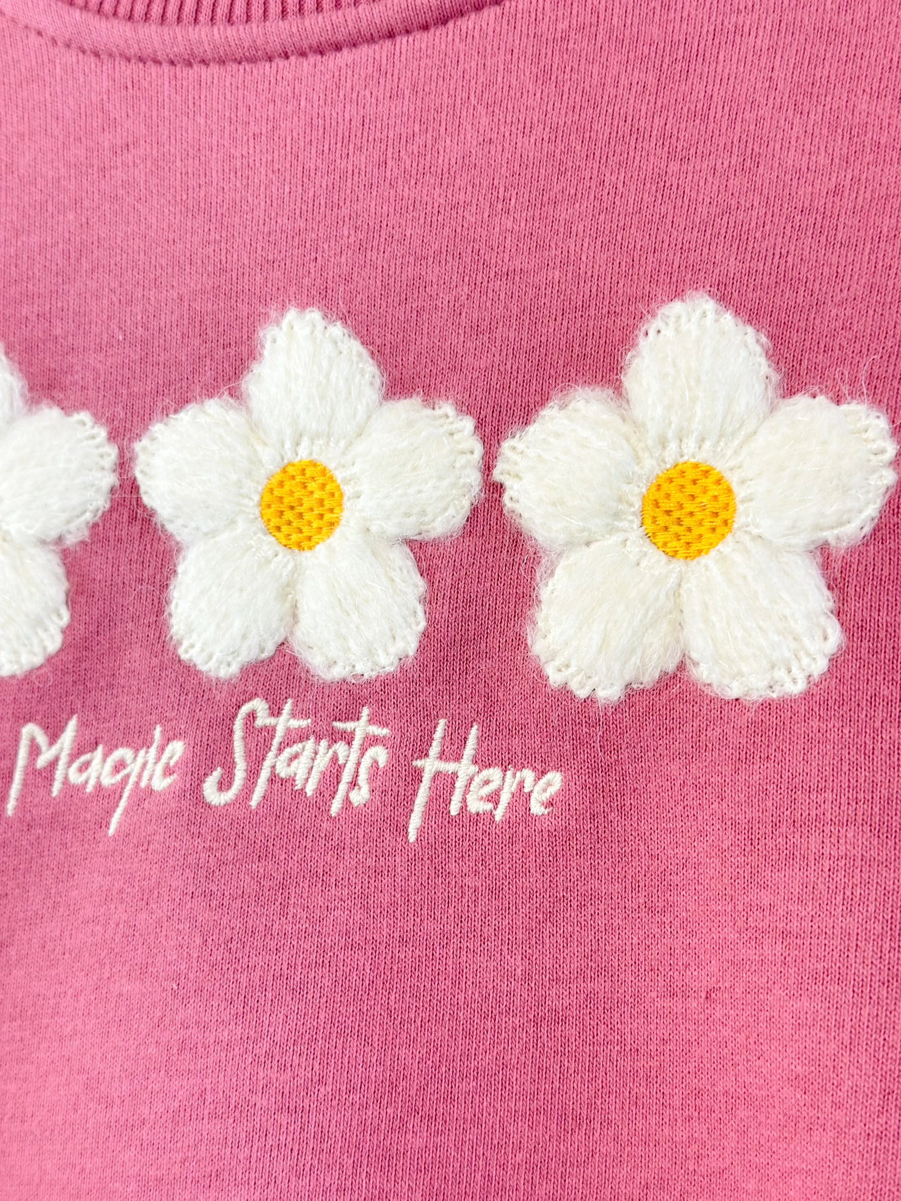 Gömlek Detaylı Çiçek Nakışlı Sweatshirt ve İspanyol Paça Takım