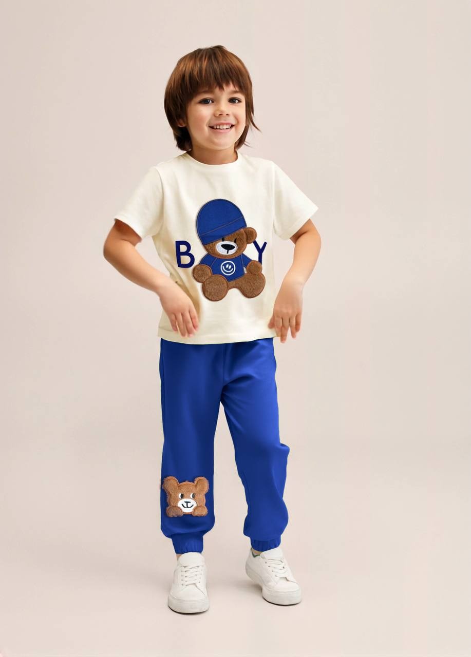 BOY TEDDY BEAR 3D Plushy Nakışlı T-Shirt ve Tayt Takım