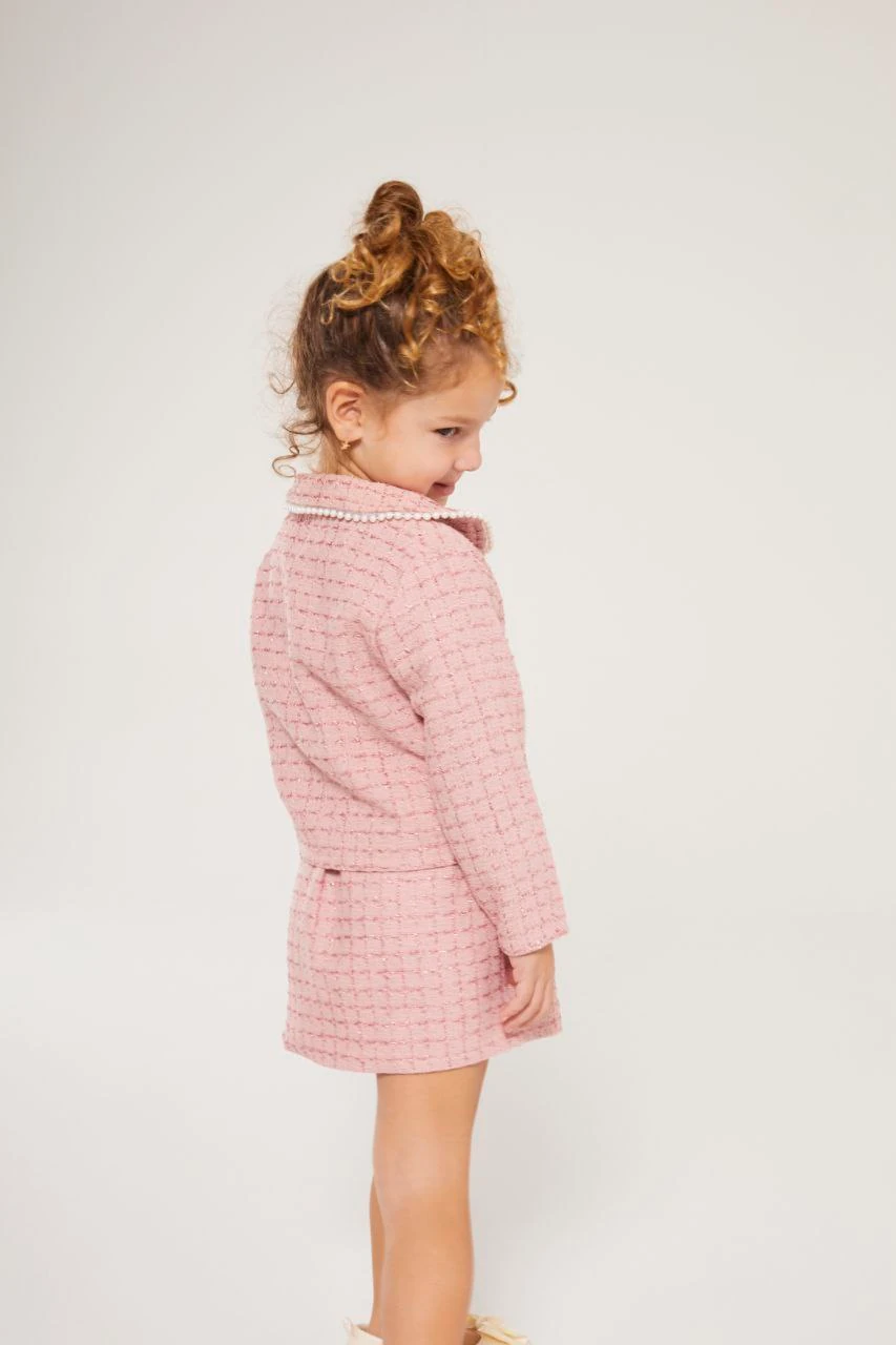 İnci Detaylı Tüvit Kız Çocuk Takım-Pembe